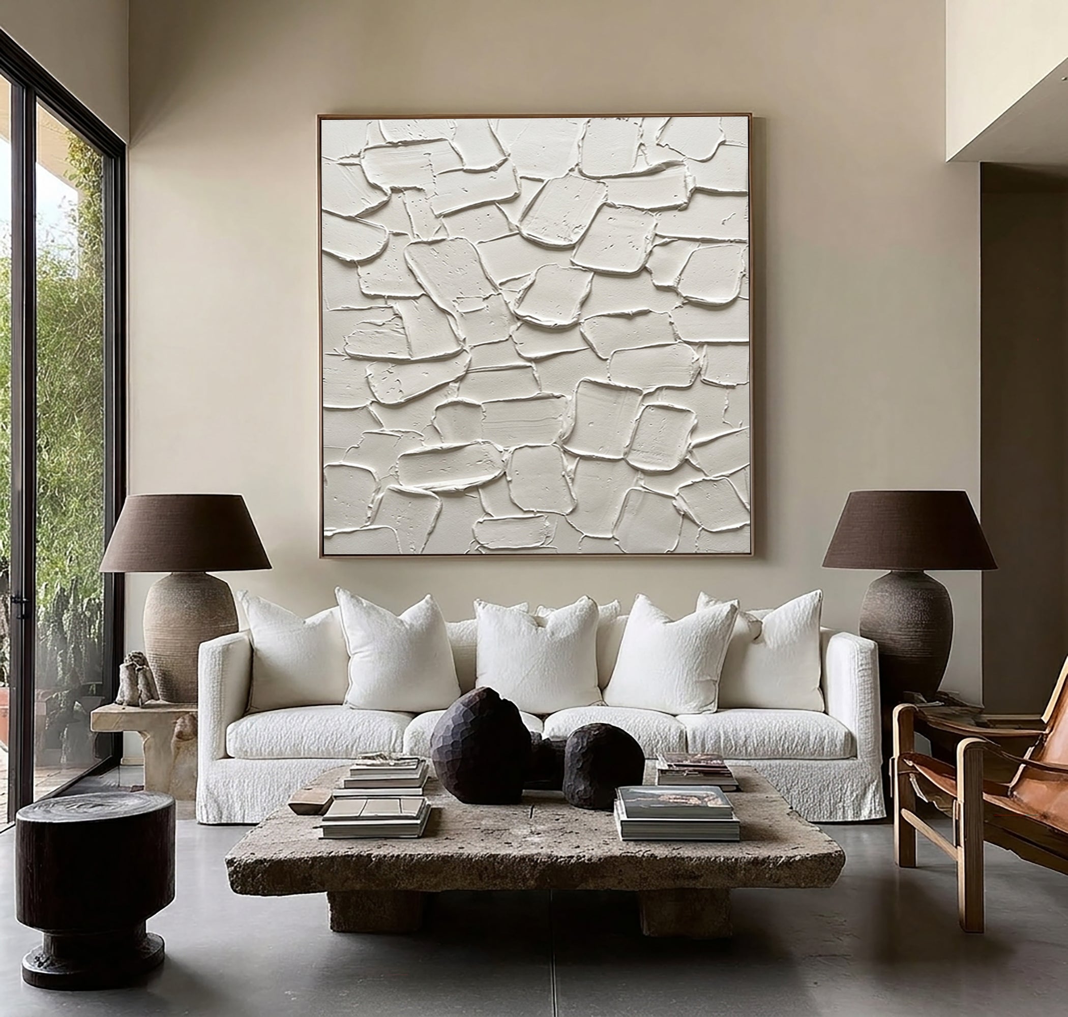 Large Organic Plaster Composition Wall Art Contemporary Neutral Textured Painting 