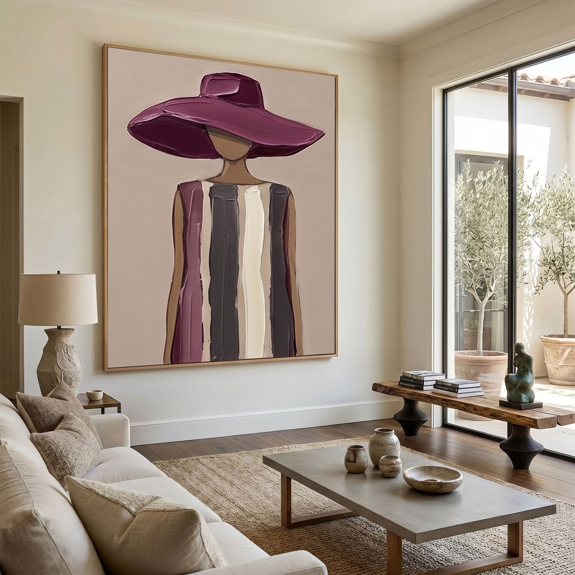 Large Modern Woman Portrait Wall Art Abstract Oil Painting Cowgirl Cowboy Vintage Americana Art Western Hat Fashion Figure Contemporary Decor