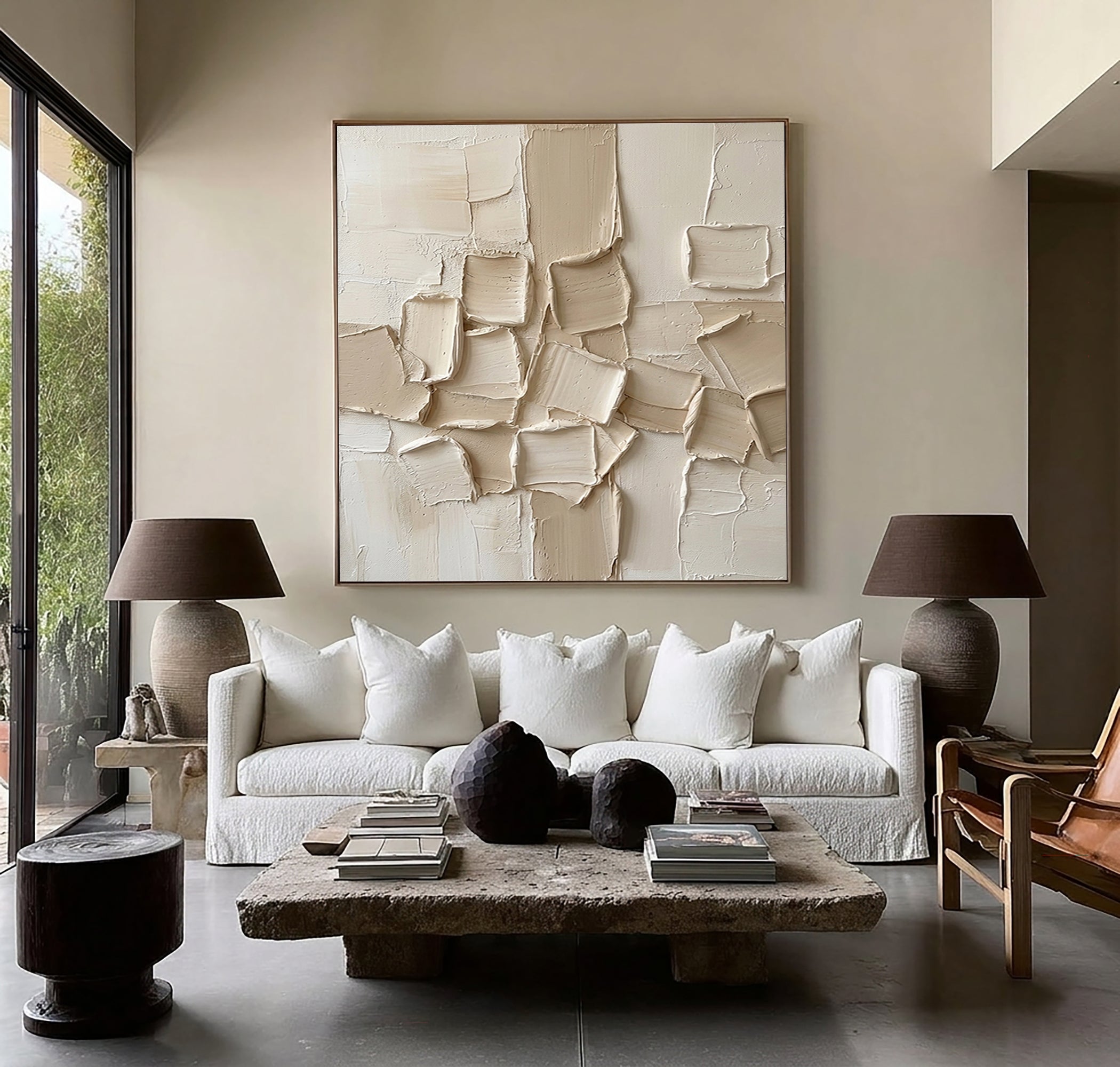 Large Layered Surface Composition Wall Art Contemporary Neutral Relief Painting