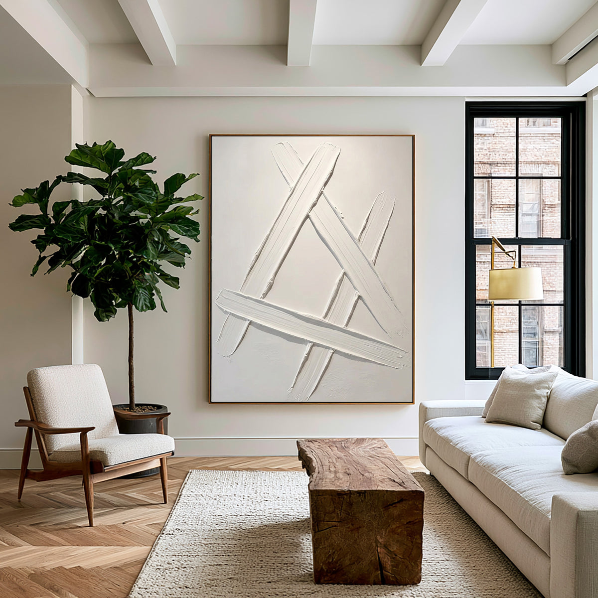 Quiet Crossing Contemporary Wall Painting Hand Painted Neutral Geometric Artwork Modern Interior Decor