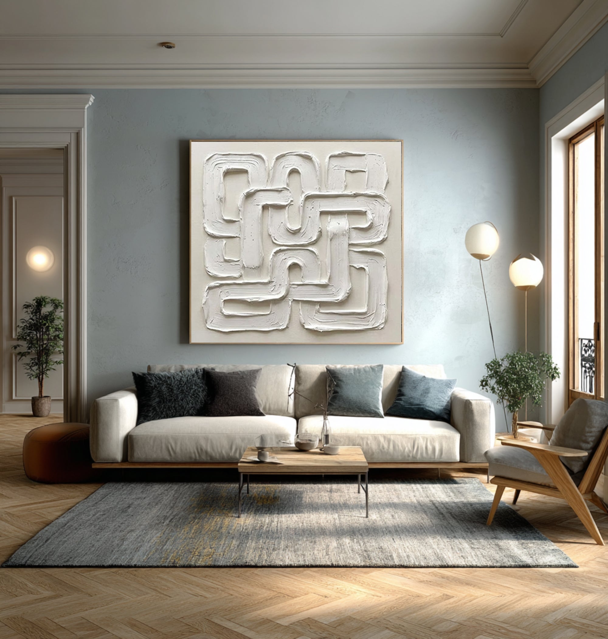 Large Continuous Loop Wall Art Neutral Textured Relief Painting