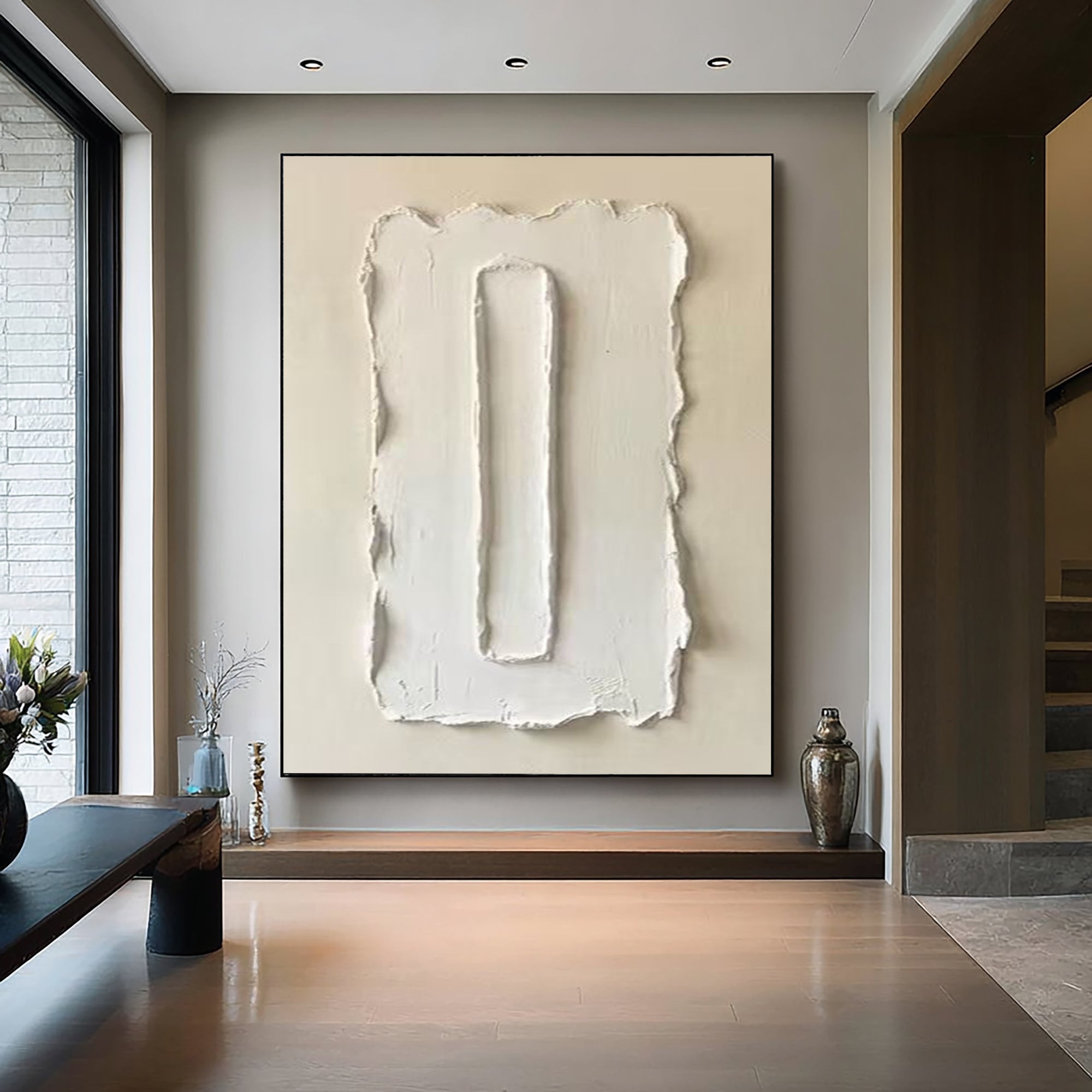 Large Minimalist White Texture Oil Painting for Modern Luxury Interiors  