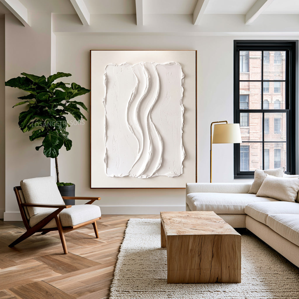 Large Architectural White Textured Wall Art Abstract Oil Painting Modern Minimalist Luxury Interior Artwork