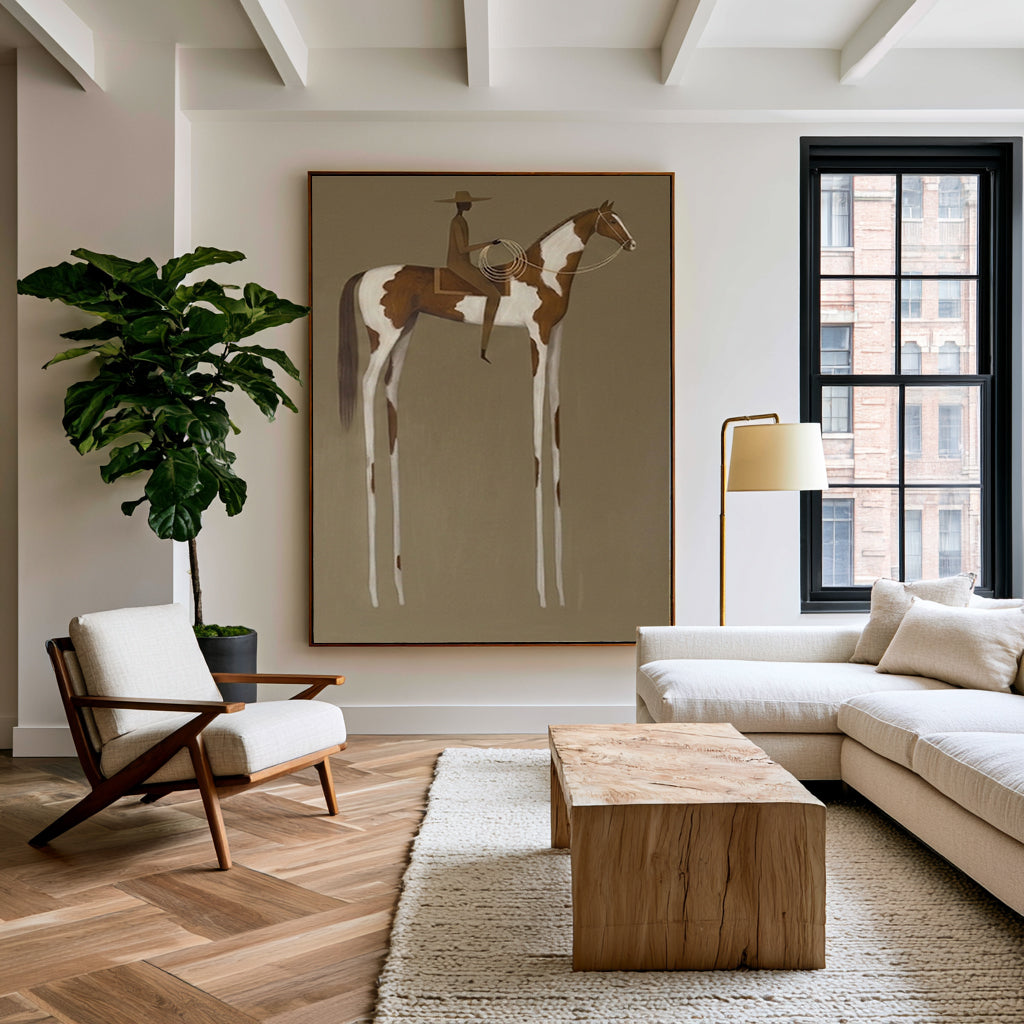 Large Timeless Equestrian Wall Art Horse Rider Oil Painting Cowboy Cowgirl Inspired Vintage Americana Western Artwork Modern Home Decor
