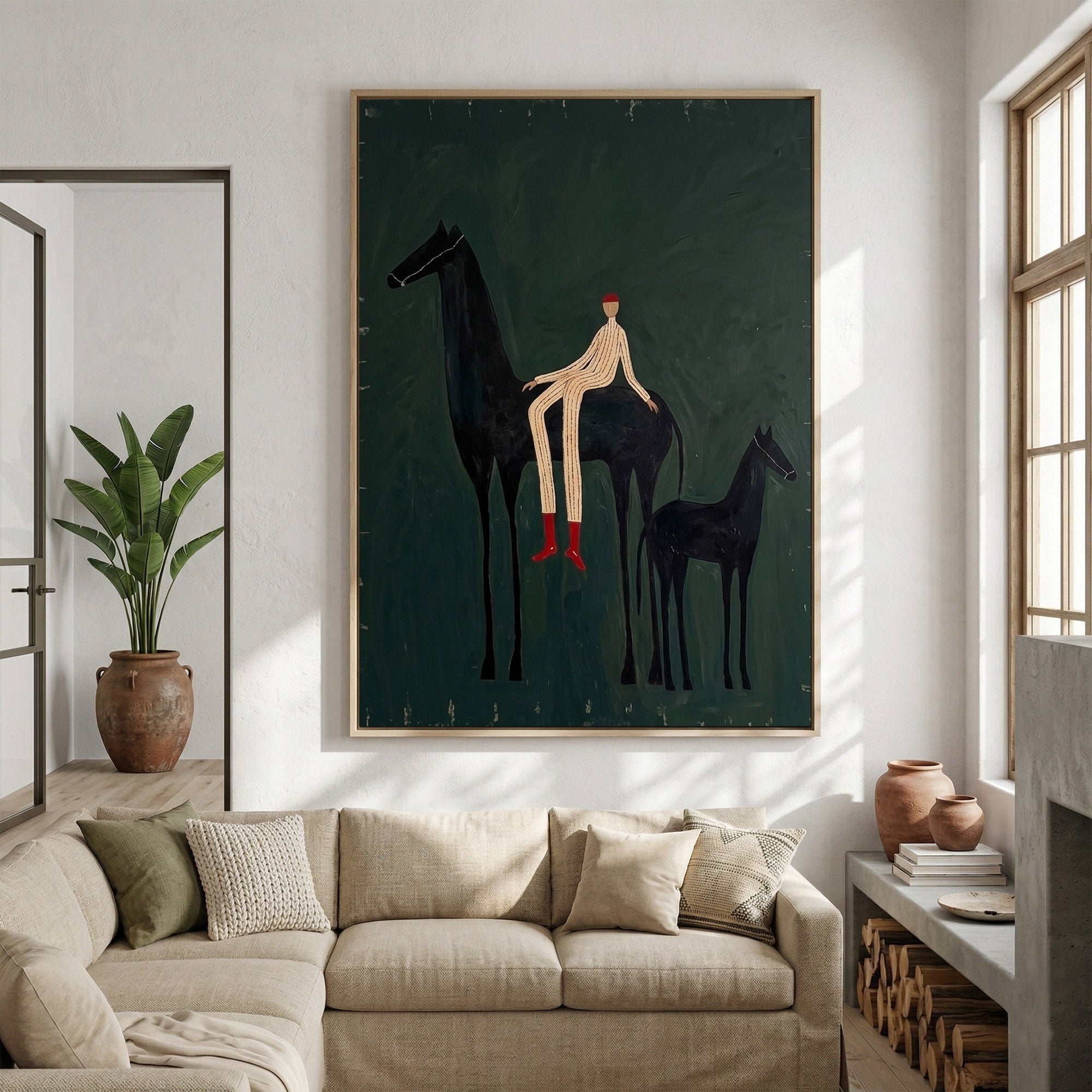 Large Cowboy Horse Wall Art Modern Western Horse Painting with Foal