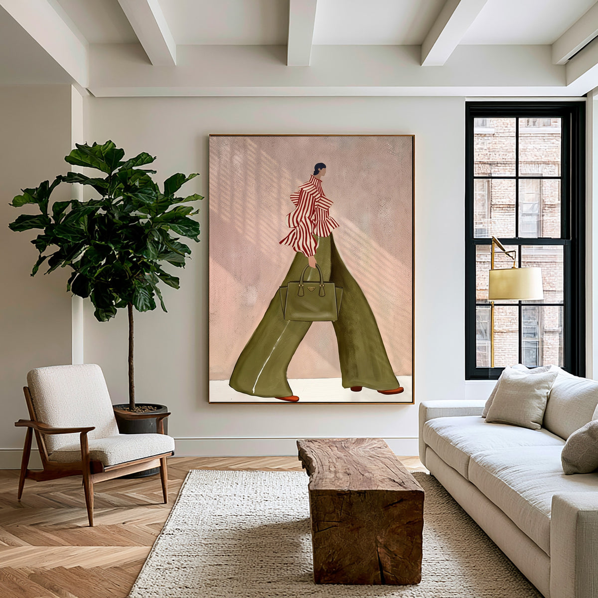 Woman From Behind Green Pants Fashion Painting Contemporary Wall Art