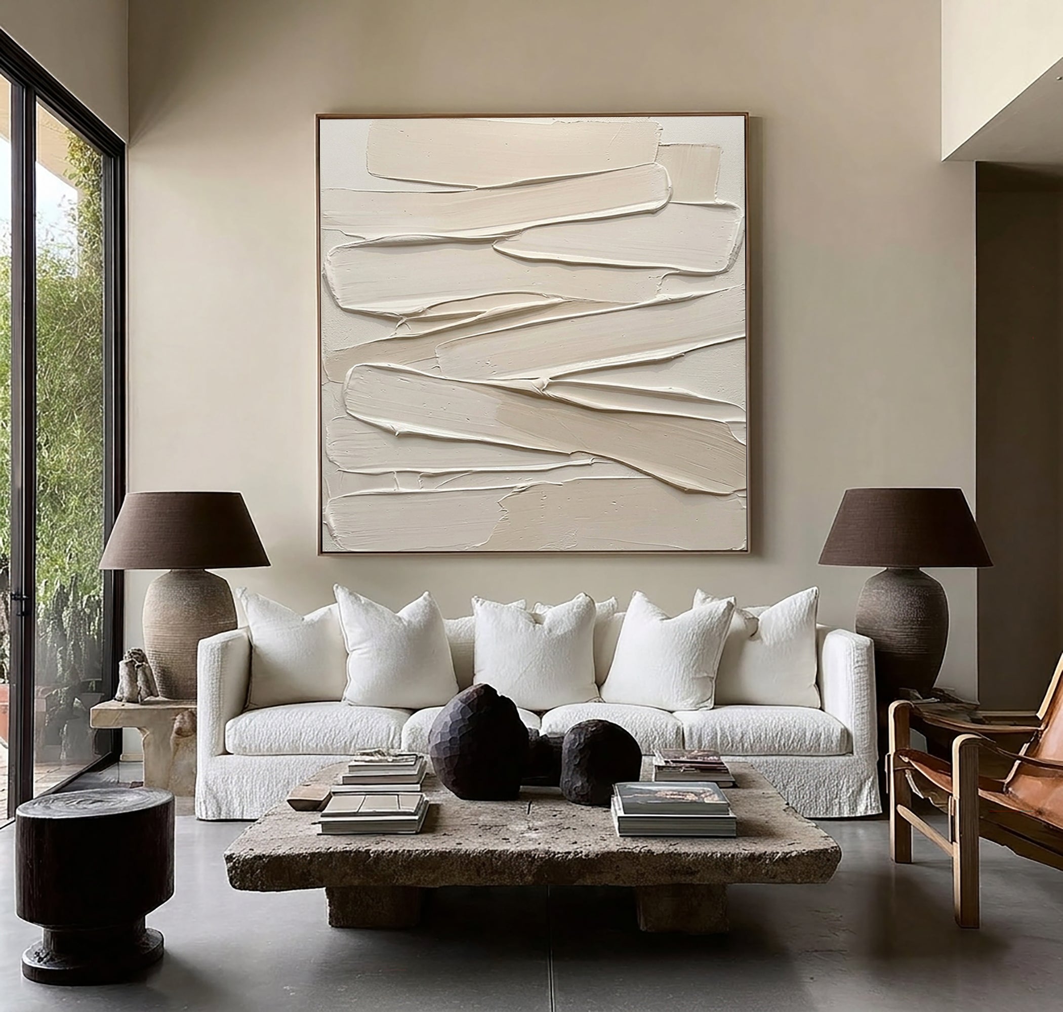 Large Neutral Textured Wall Art Hand Painted Minimalist Canvas 
