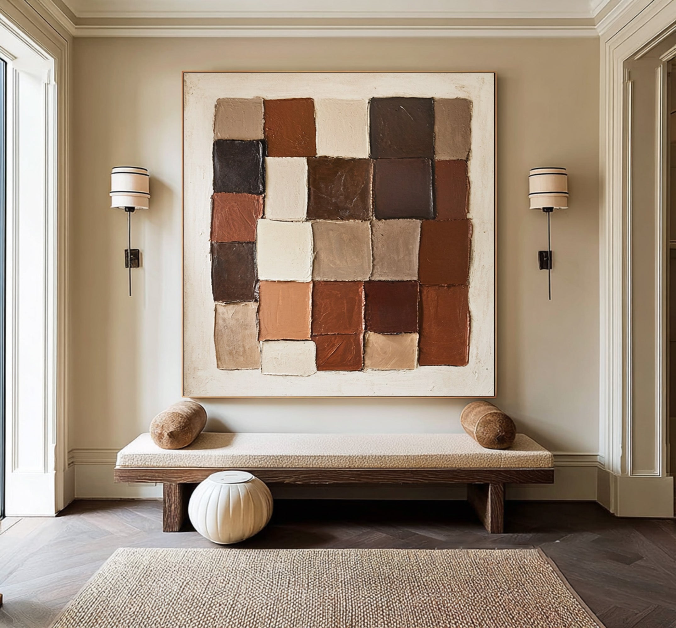 Large Contemporary Abstract Oil Painting, Earth Tone Geometric Art for Modern Interior | ArtvistaGallery #WAB 008