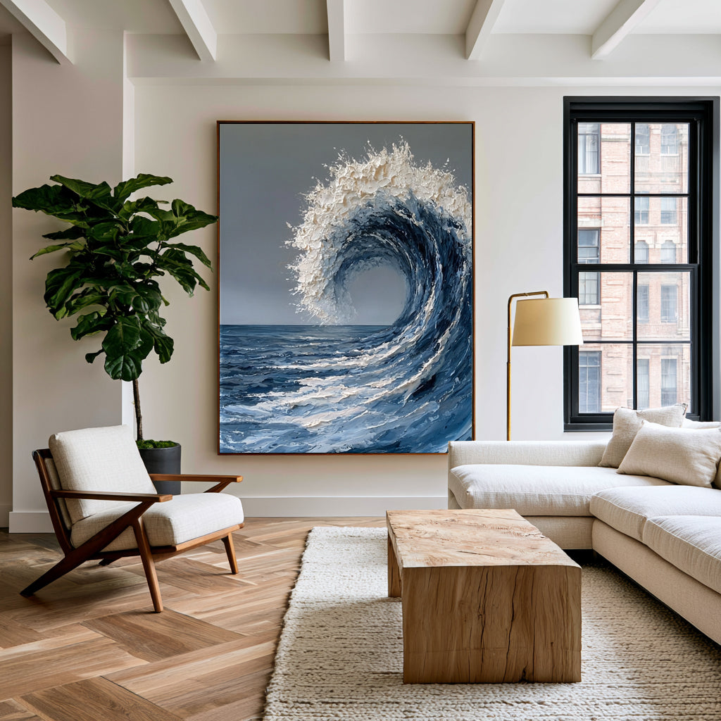 Large Contemporary Ocean Seascape Wall Art Textured Oil Painting Wave Artwork Cowboy Cowgirl Inspired Vintage Americana Modern Home Decor
