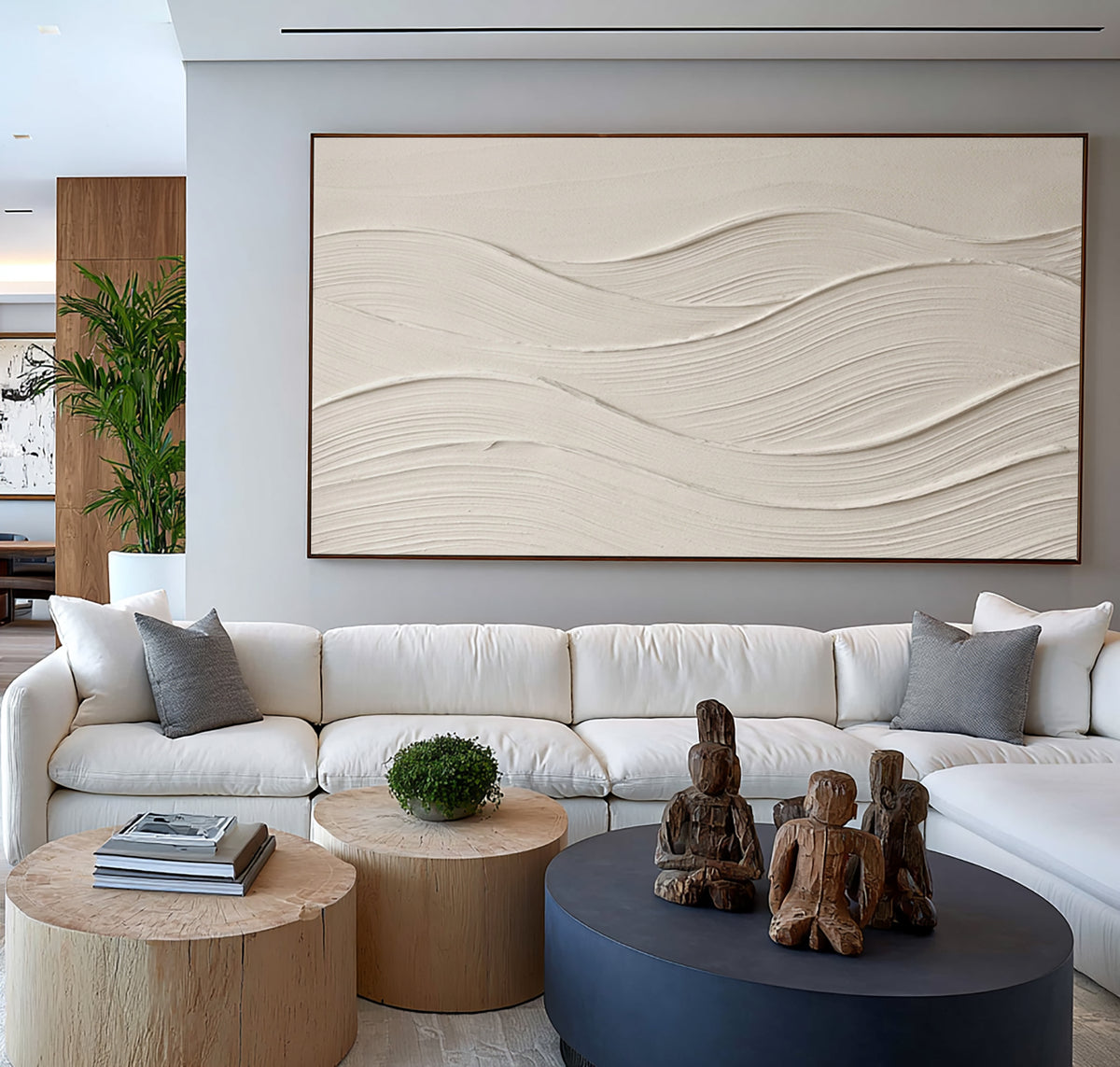 Large Minimalist Cream White Textured Wall Art Abstract Neutral Oil Painting 3D Relief Artwork Modern Luxury Living Room Decor