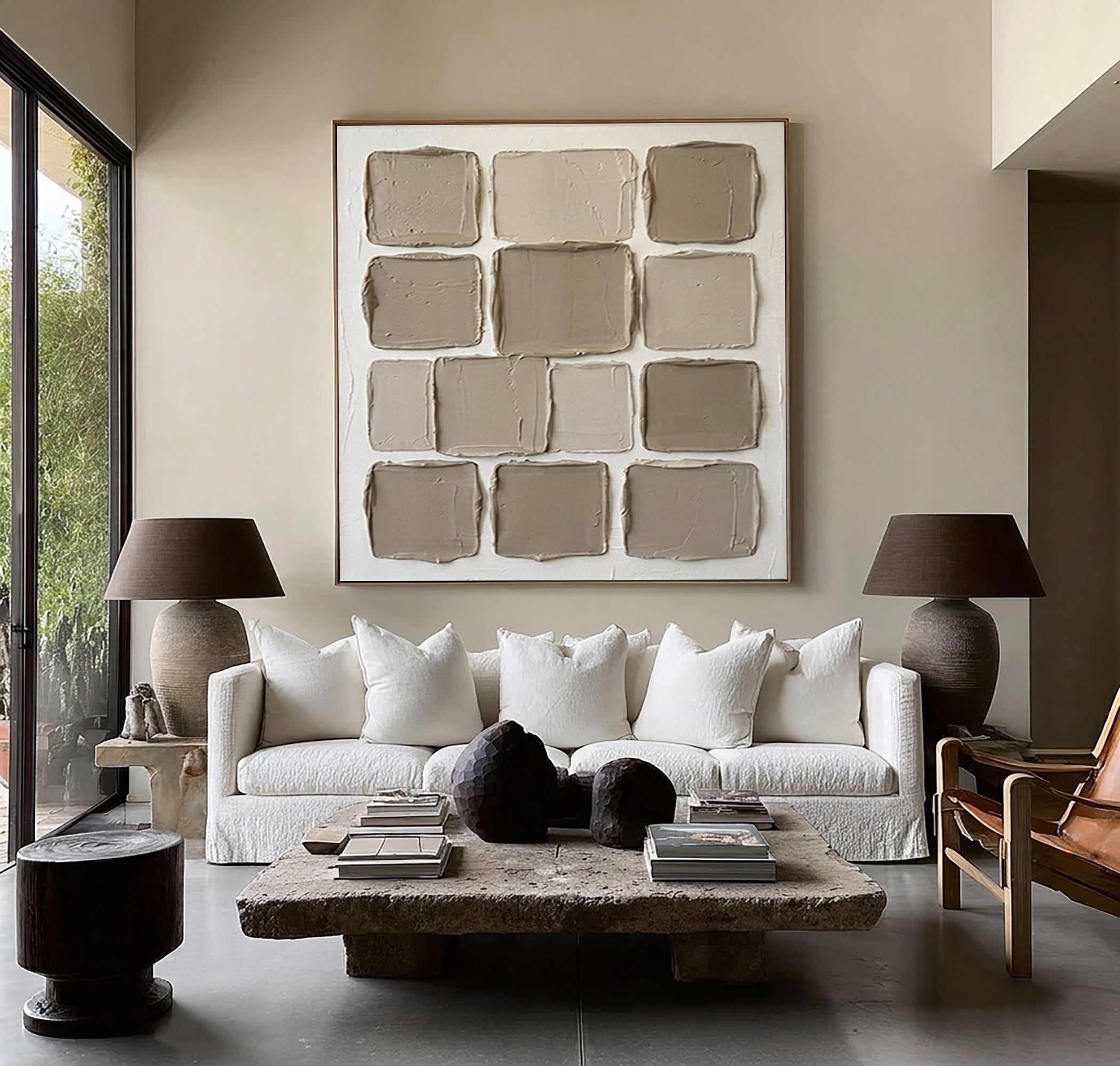 Large Designer Material Palette Wall Art Contemporary Neutral Textured Canvas Painting
