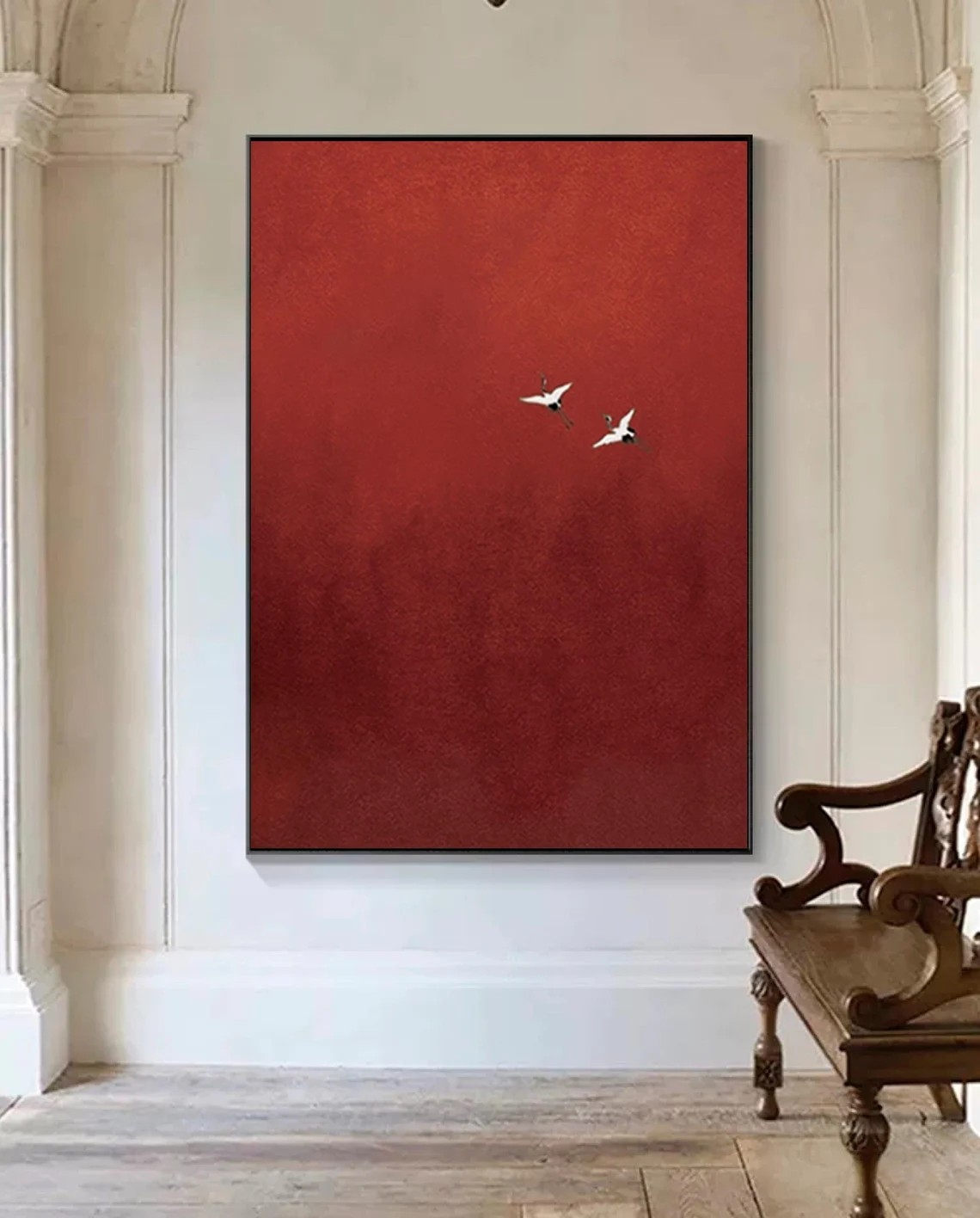 Dramatic Red Sky, Birds in Flight, Contemporary Wall Canvas #BGA 091