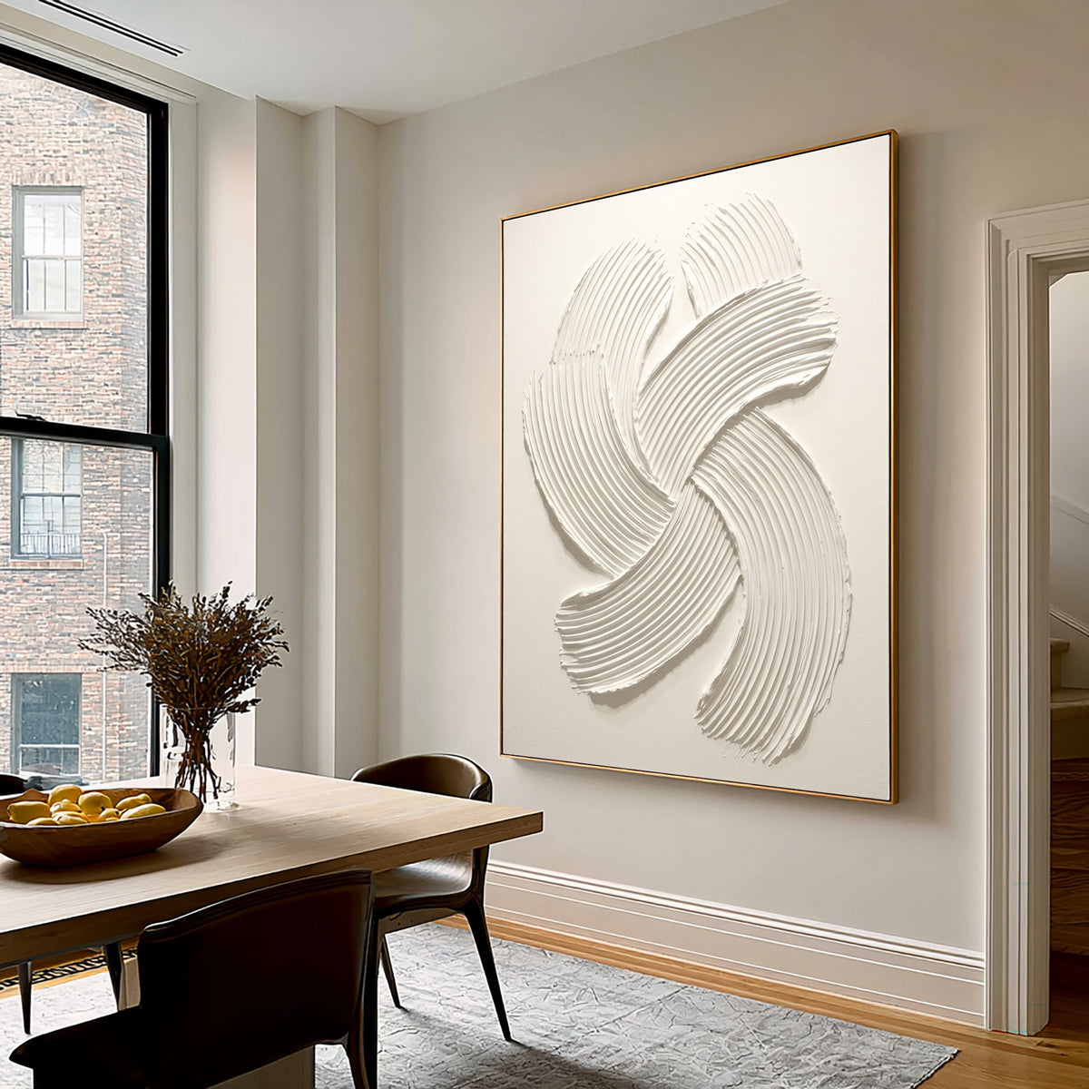 Soft Spiral Sculptural White Abstract Painting Handmade Textured Relief Minimalist Contemporary Wall Art