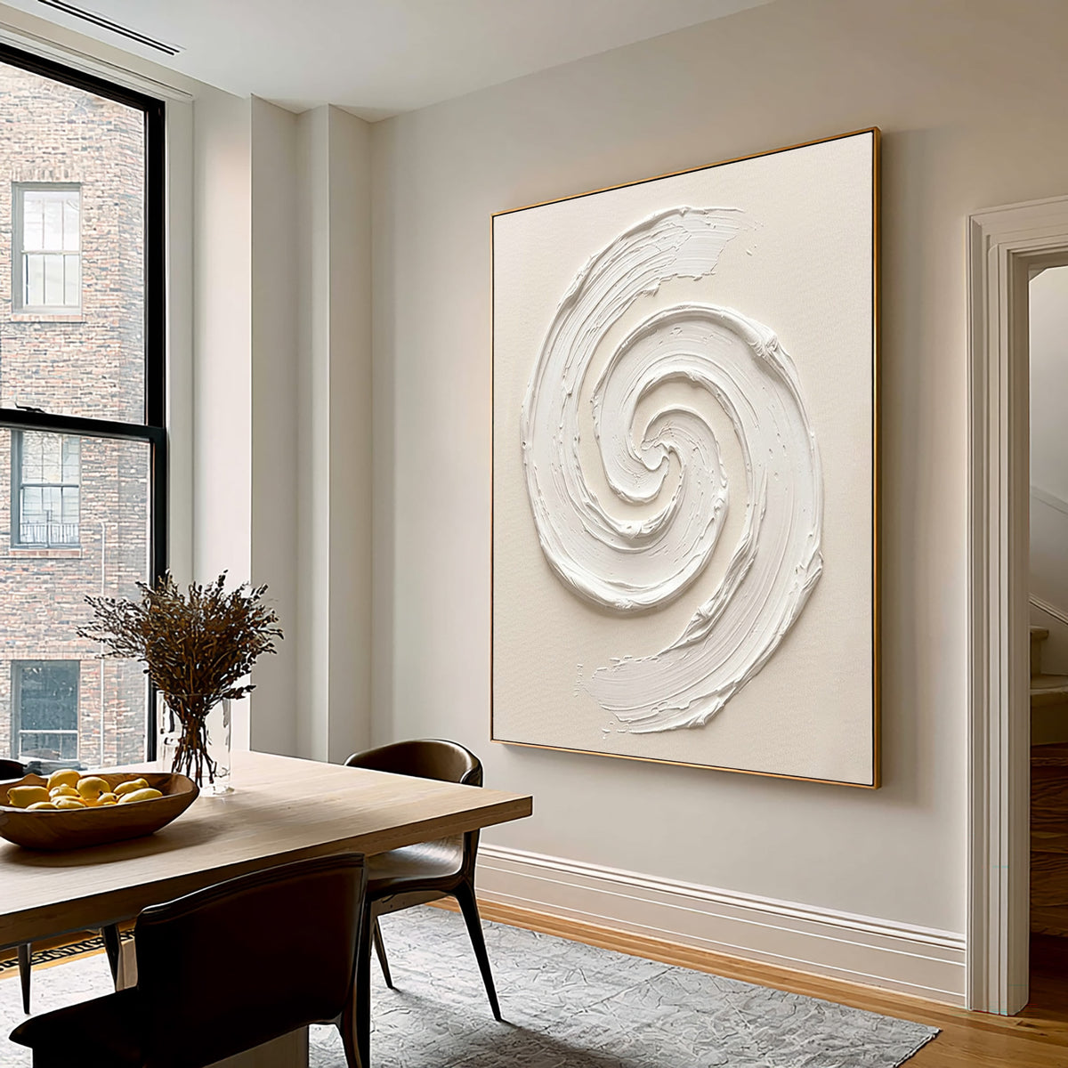 Whirlpool Inspired Minimalist Textured Wall Artwork Handmade White Sculptural Abstract Relief Painting