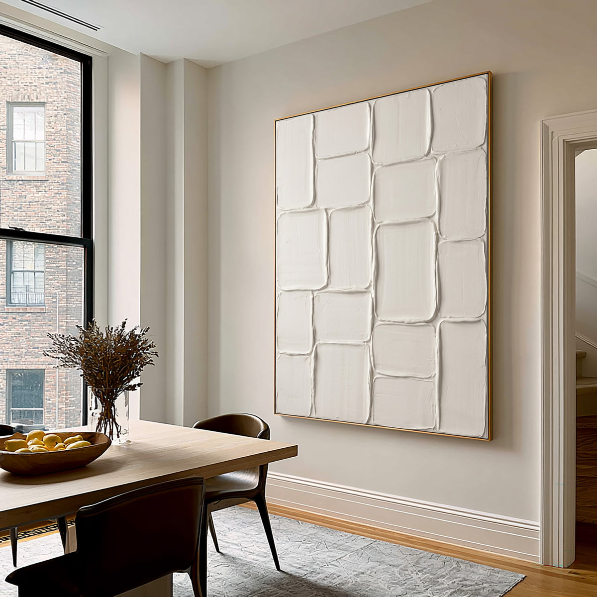 Hand Painted Ivory Plaster Blocks Large Textured Wall Art Modern Architectural Relief Contemporary Artwork