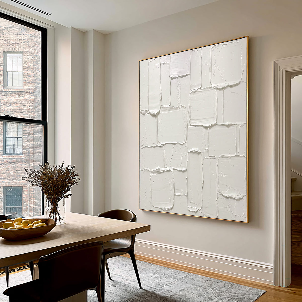 Minimalist White Sculptural Textured Canvas Artwork Handmade Abstract Painting Neutral Modern Interior Decor