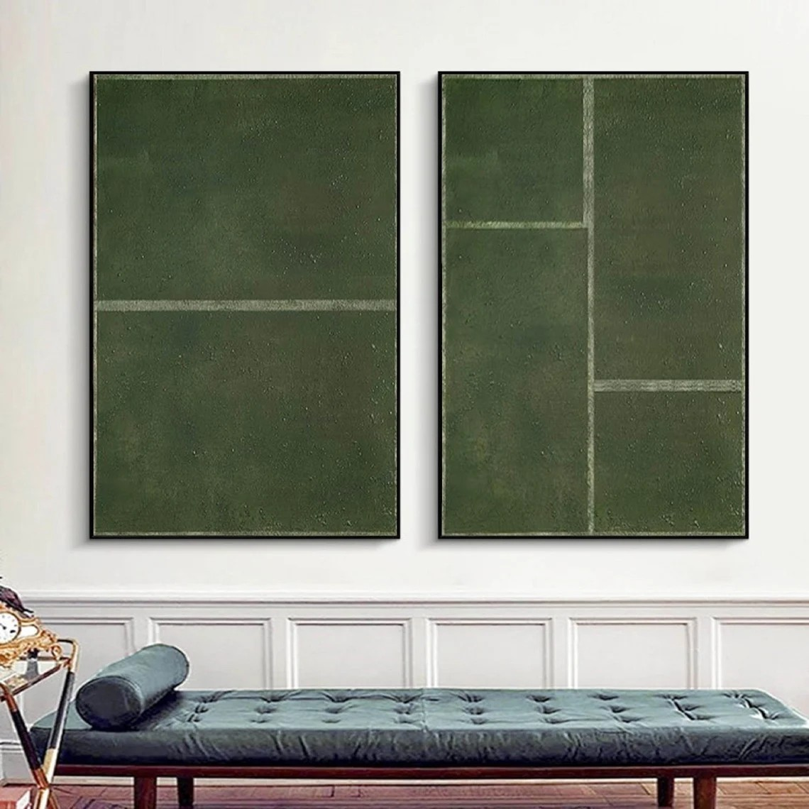 Modern Green Geometric Art, Textured Minimalist Set Of 2 #BGA 082