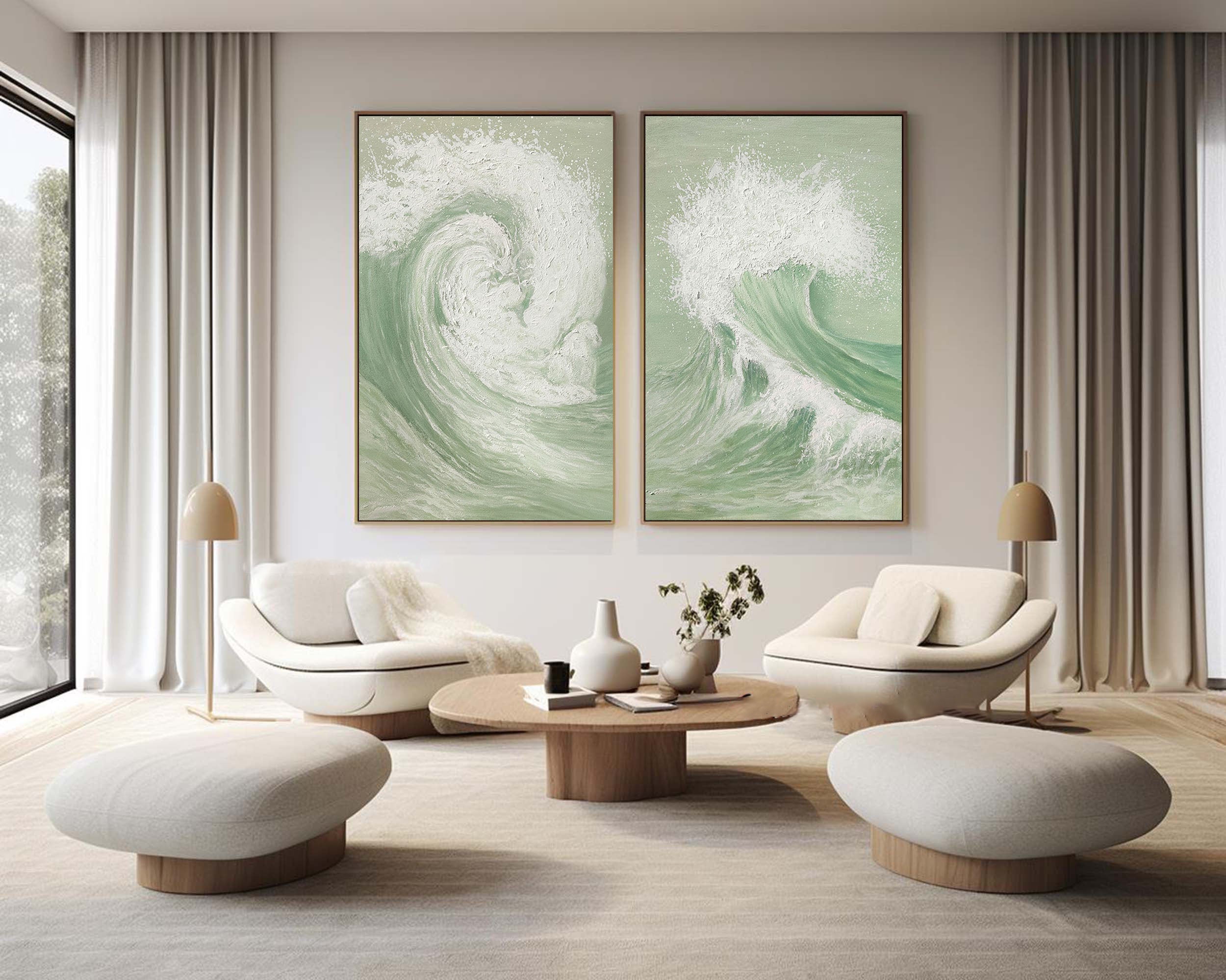 Green & White Abstract  Painting SET OF 2 #AVG 034