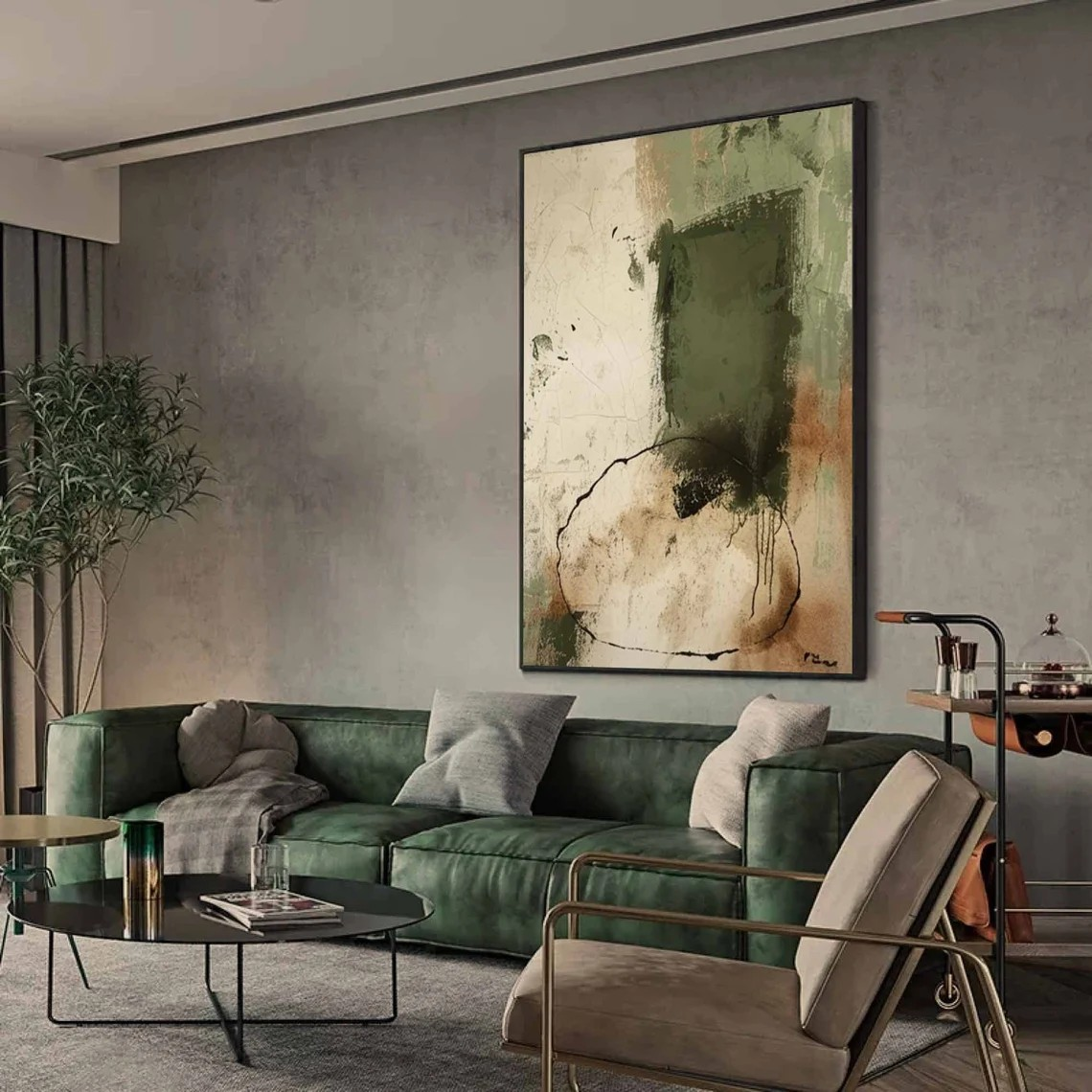 Green & Beige Wabi-Sabi Textured Painting, Contemporary Art #BGA 086
