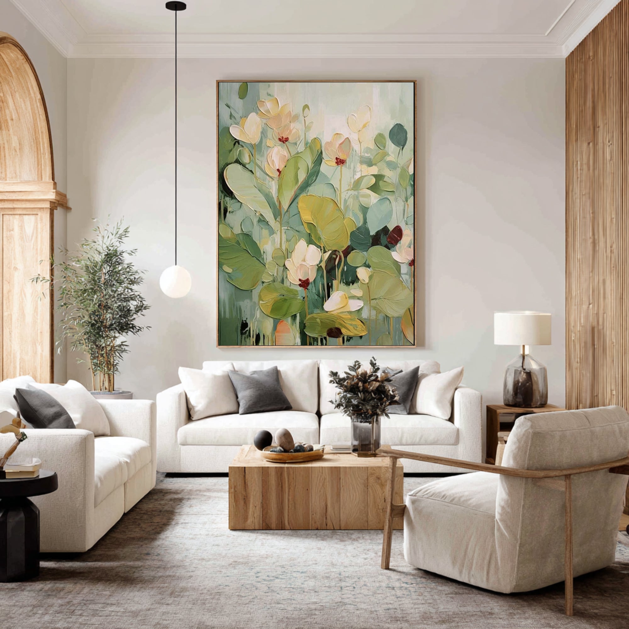 Large Botanical Floral Painting Modern Green Wall Art 