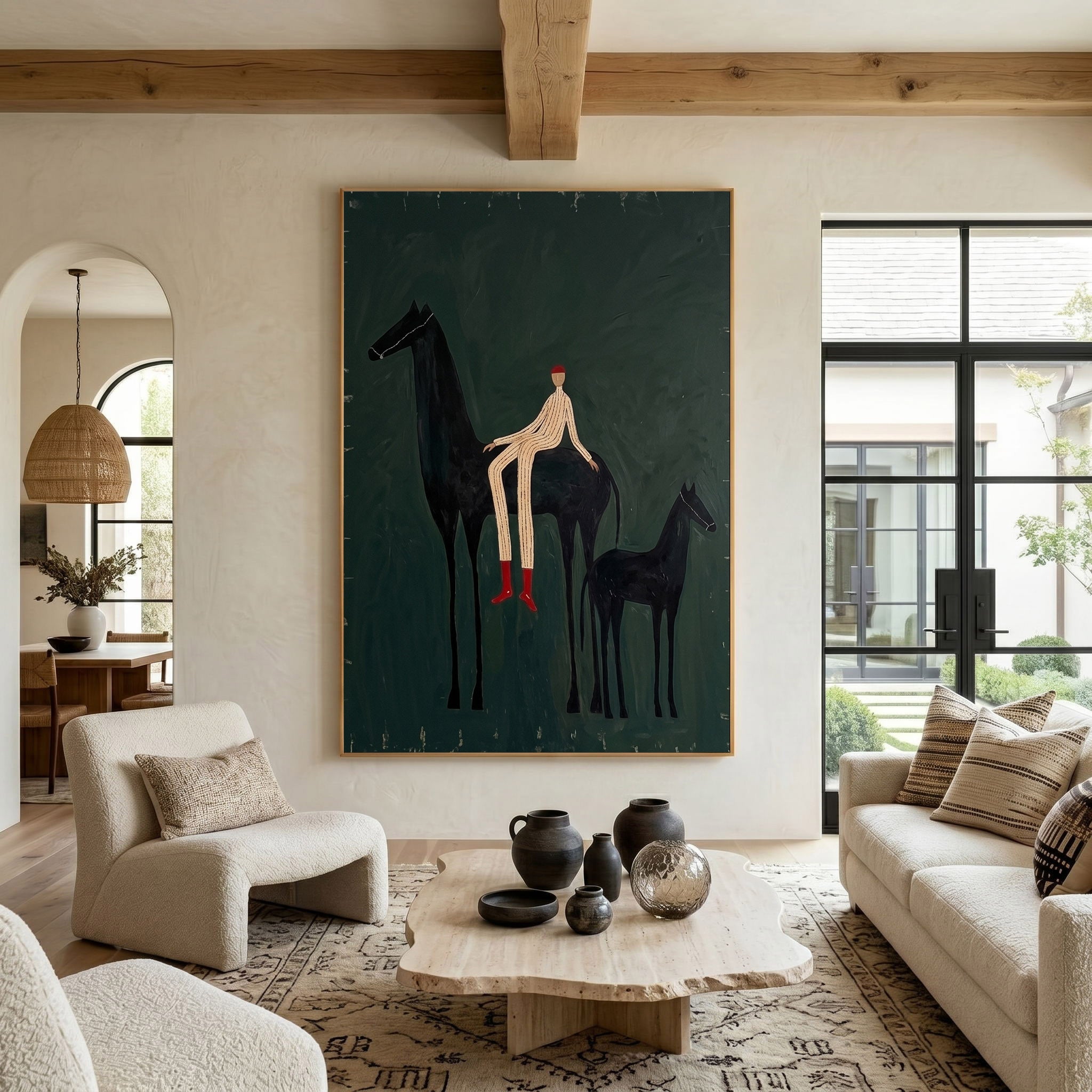 Large Cowboy Horse Wall Art Modern Western Horse Painting with Foal