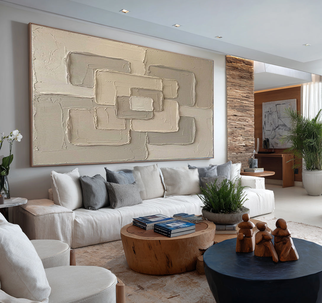 Large Neutral Geometric Wall Art Hand Painted Textured Canvas | ArtvistaGallery 