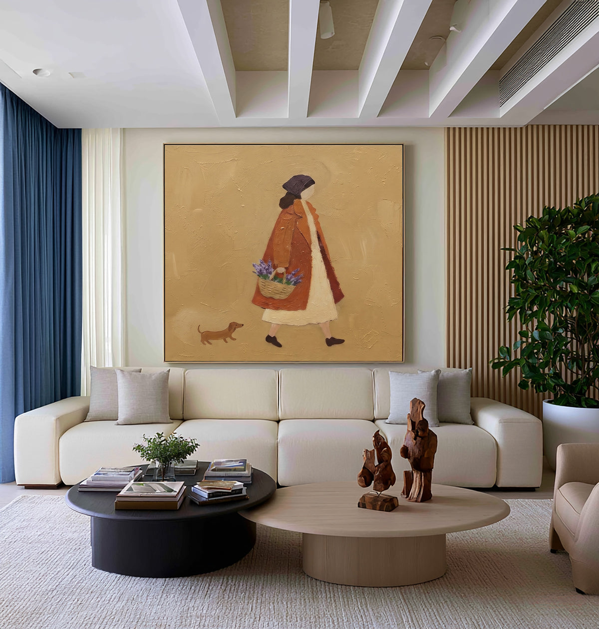 French Countryside Walk With A Companion Woman Dog Original Painting Rustic European Wall Art