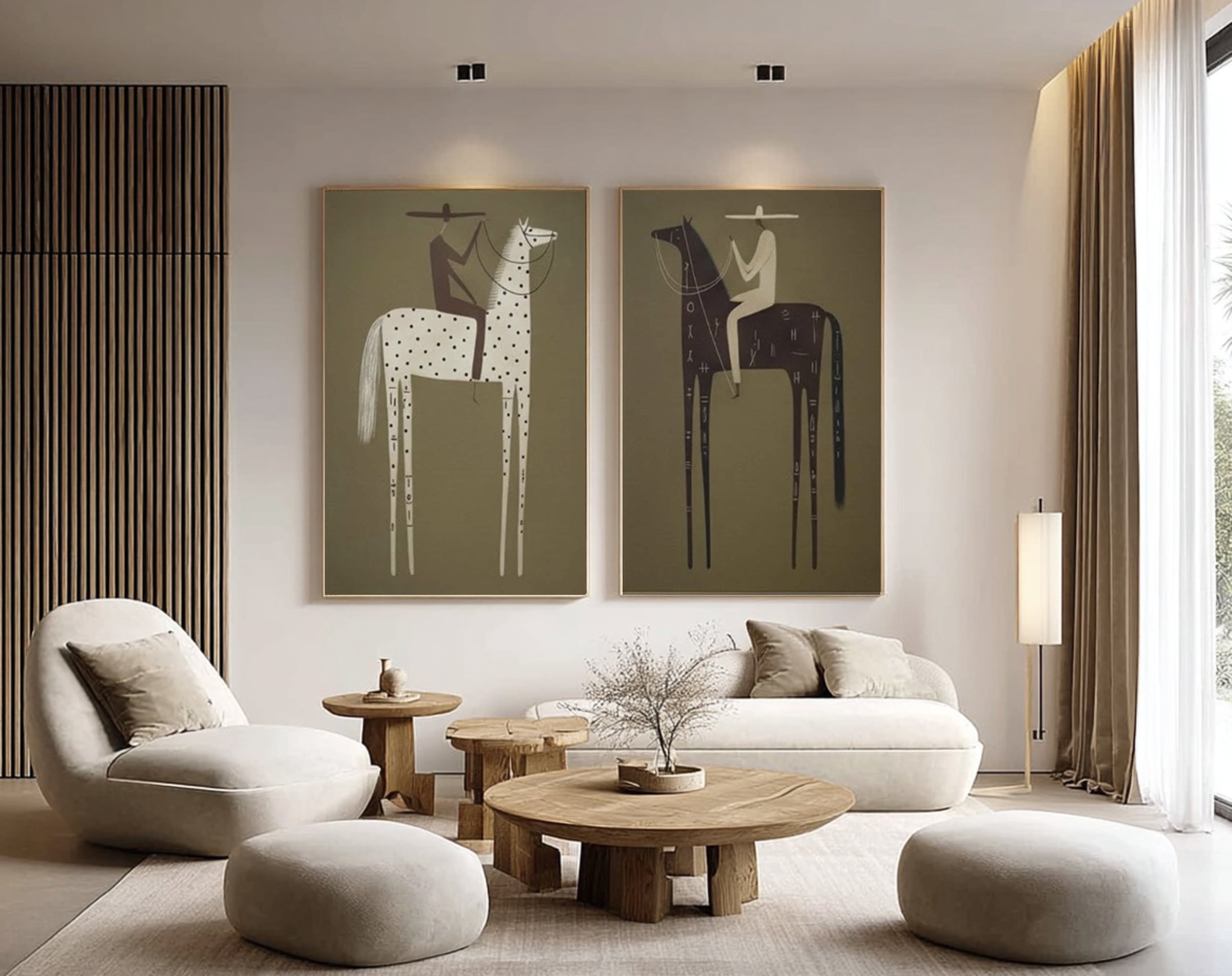 Large Tribal Horse Rider Wall Art Contemporary Abstract Equestrian Diptych