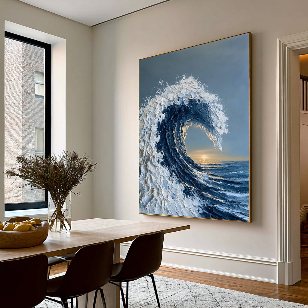 Large Gallery Style Ocean Wave Wall Art Textured Oil Painting Coastal Seascape Cowboy Cowgirl Inspired Vintage Americana Artwork Luxury Decor
