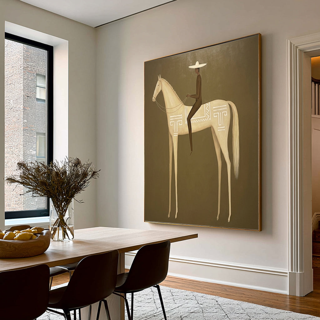 Large Luxury Western Equestrian Wall Art Horse Rider Oil Painting Cowboy Cowgirl Inspired Vintage Americana Artwork Modern Home Decor