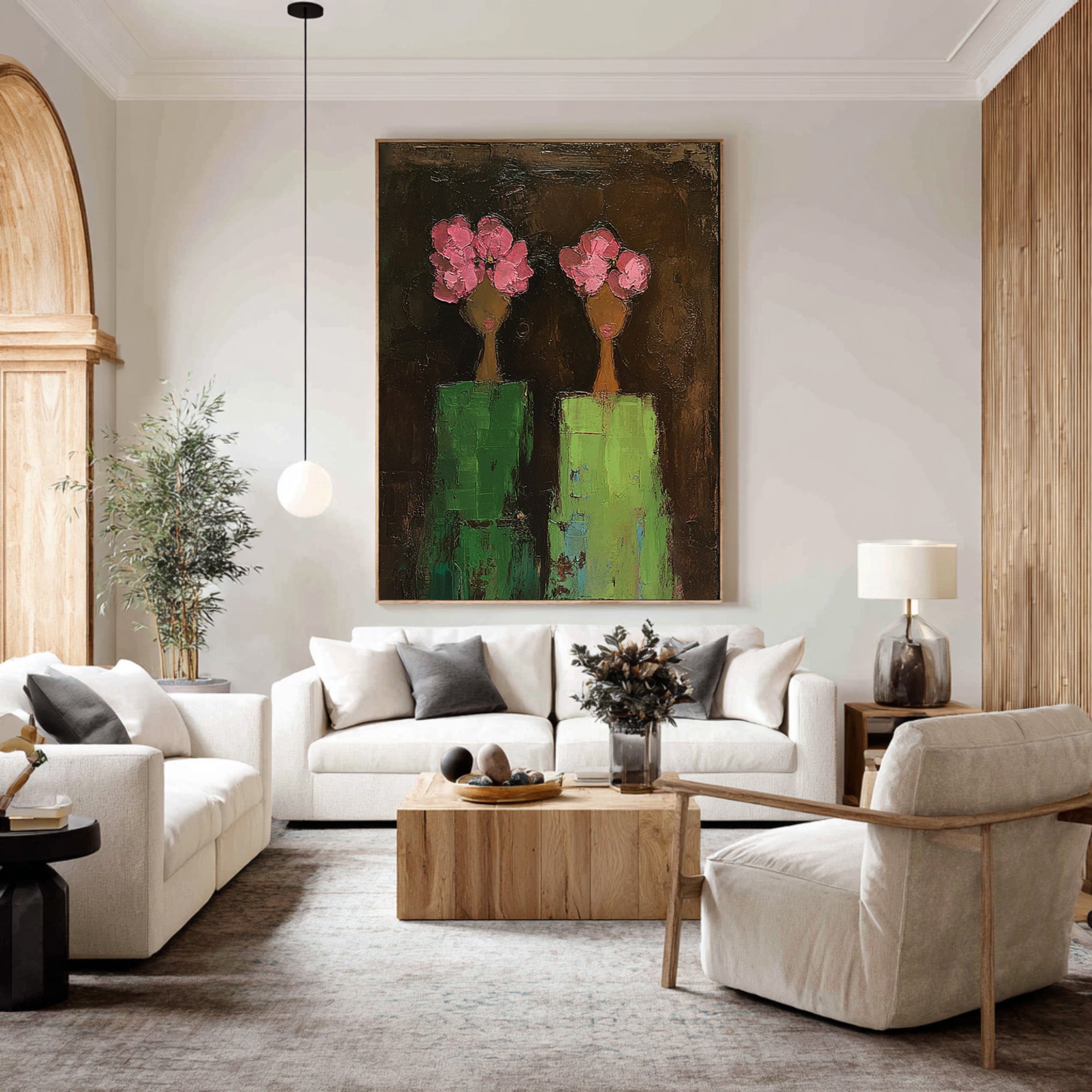 Large Modern Figurative Oil Painting on Canvas – Elegant Pink Floral Portrait Wall Art #WAB 039