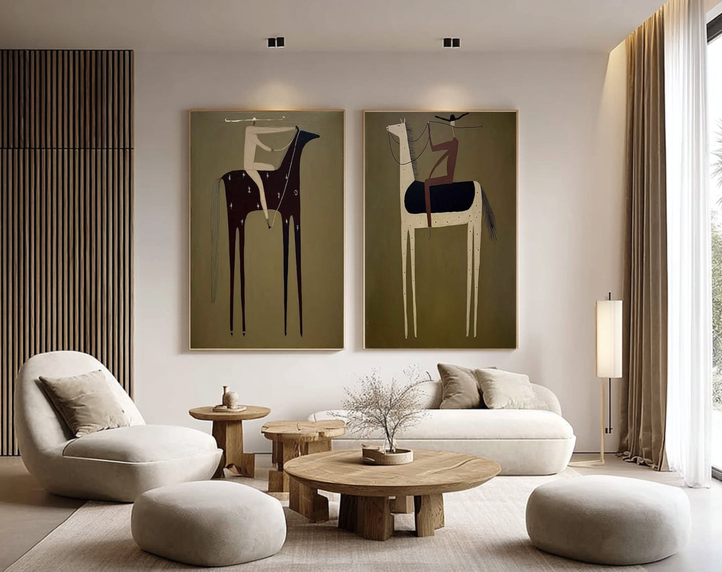 Large Contemporary Equestrian Wall Art Neutral Horse Painting Set 