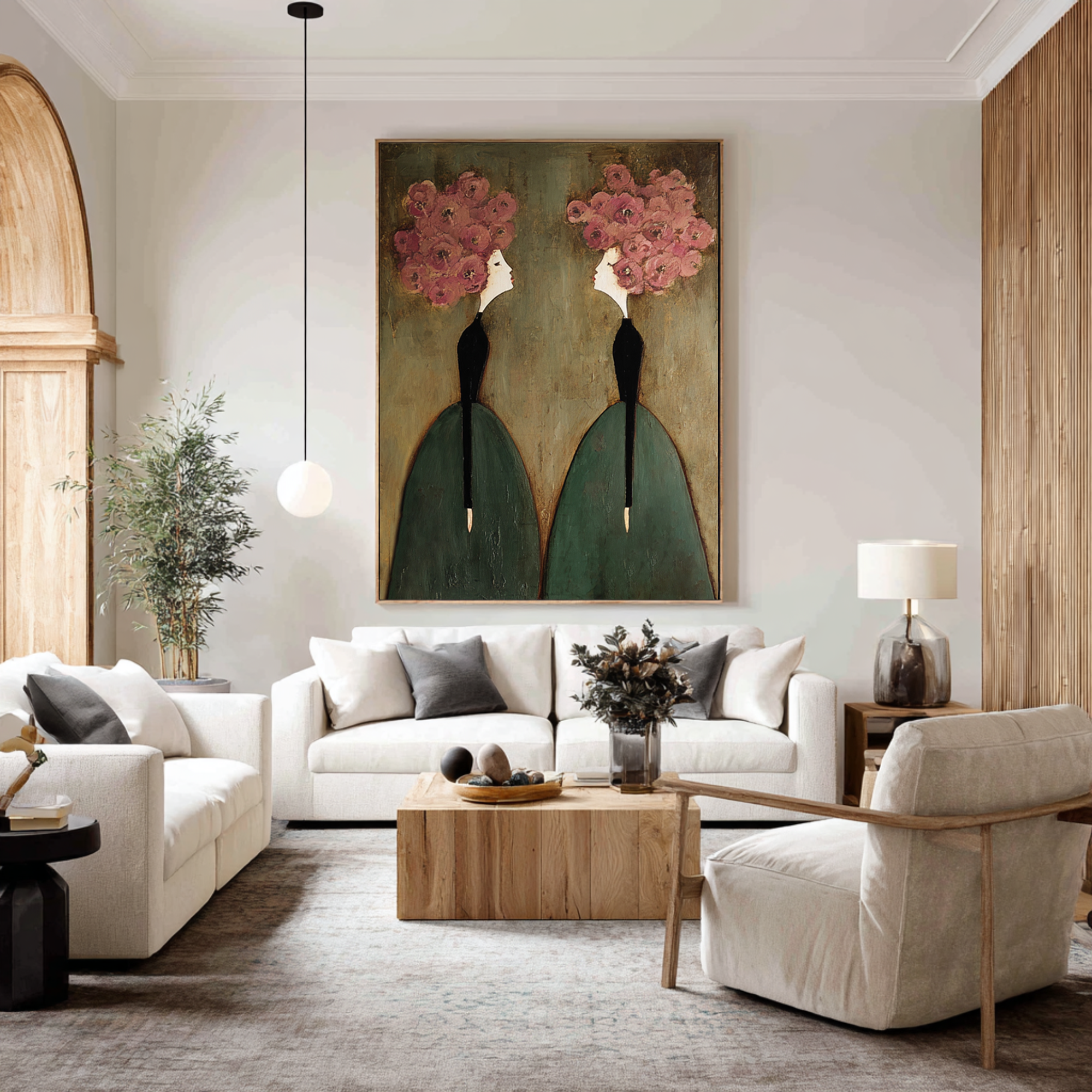 Large Floral Figurative Wall Art Elegant Women Canvas Painting 