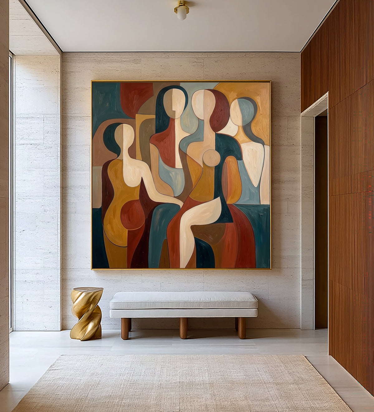 Large Modern Abstract Female Figures Wall Art Colorful Figurative Oil Painting Geometric Women Portrait Contemporary Living Room Decor