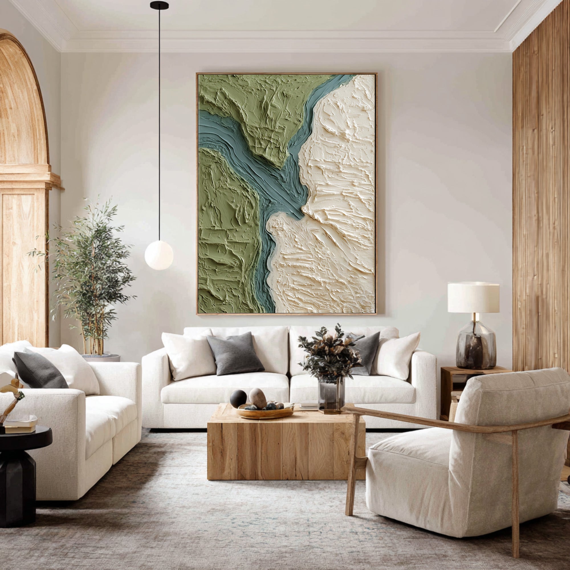 Large Abstract Oil Painting Green Terrain Art, Organic Textured Wall Art for Living Room | ArtvistaGallery #WAB 028