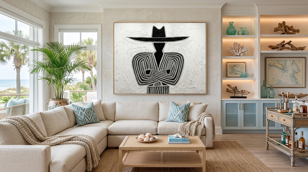 Large Oil Painting Textured Abstract Cowboy Minimalist Western Wall Art