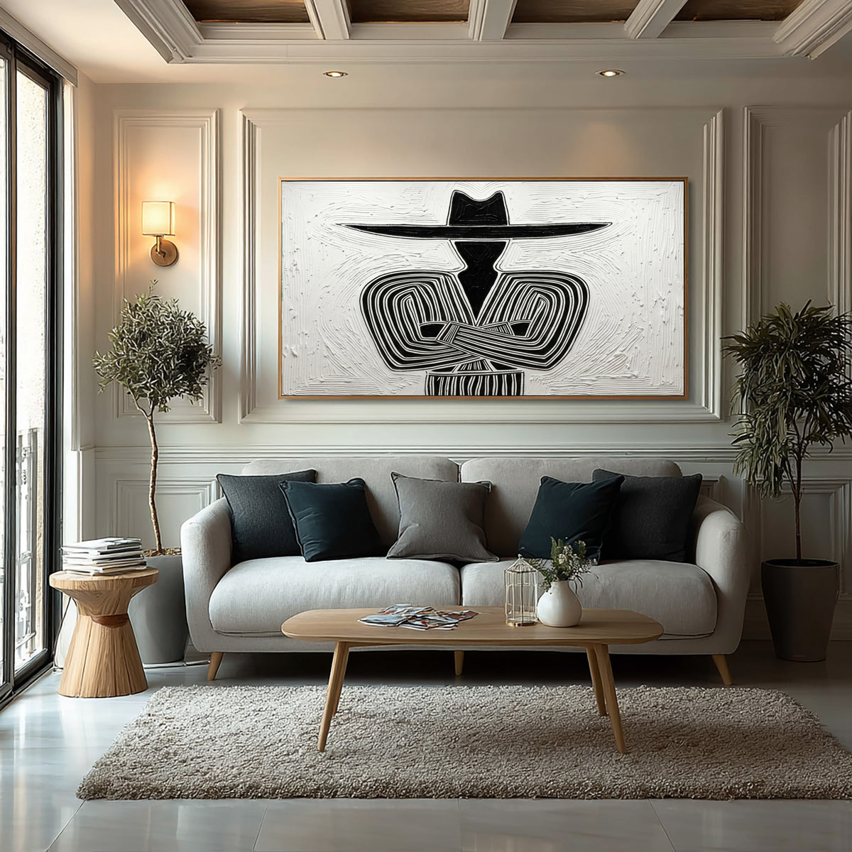 Large Oil Painting Textured Abstract Cowboy Minimalist Western Wall Art