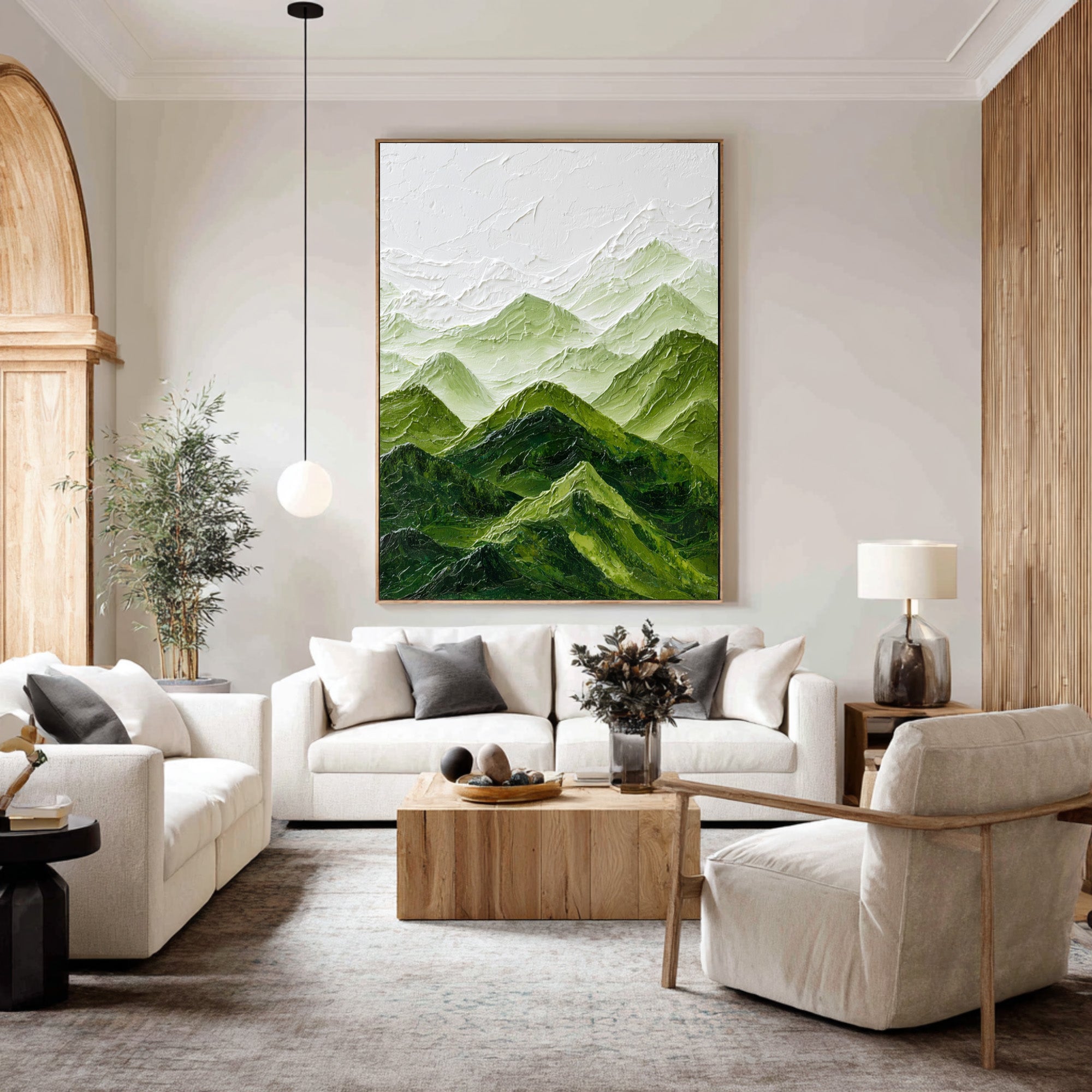 Large Abstract Oil Painting Mountain Landscape, Green Calm Wall Art for Home Decor | ArtvistaGallery #WGA 006