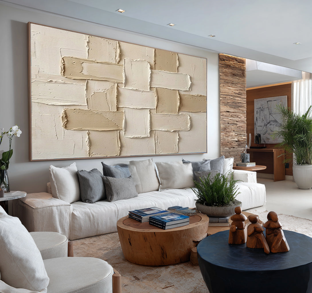 Large Textured Abstract Wall Art Neutral Geometric Canvas Painting | ArtvistaGallery