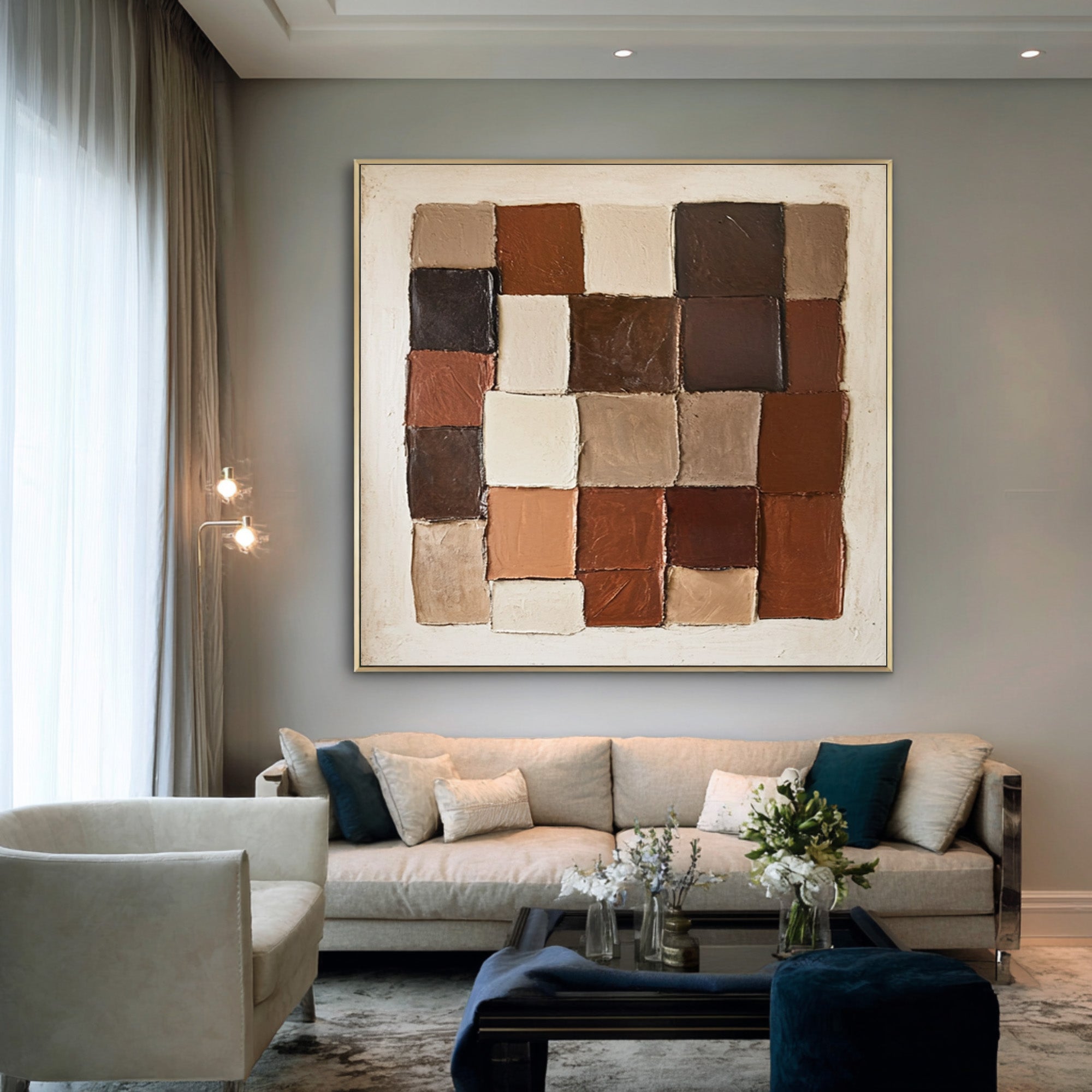 Large Contemporary Abstract Oil Painting, Earth Tone Geometric Art for Modern Interior | ArtvistaGallery #WAB 008