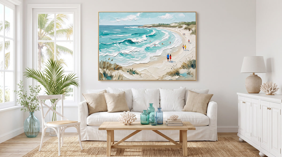 Turquoise Ocean Waves White Surf Textured Coastal Wall Art Painting