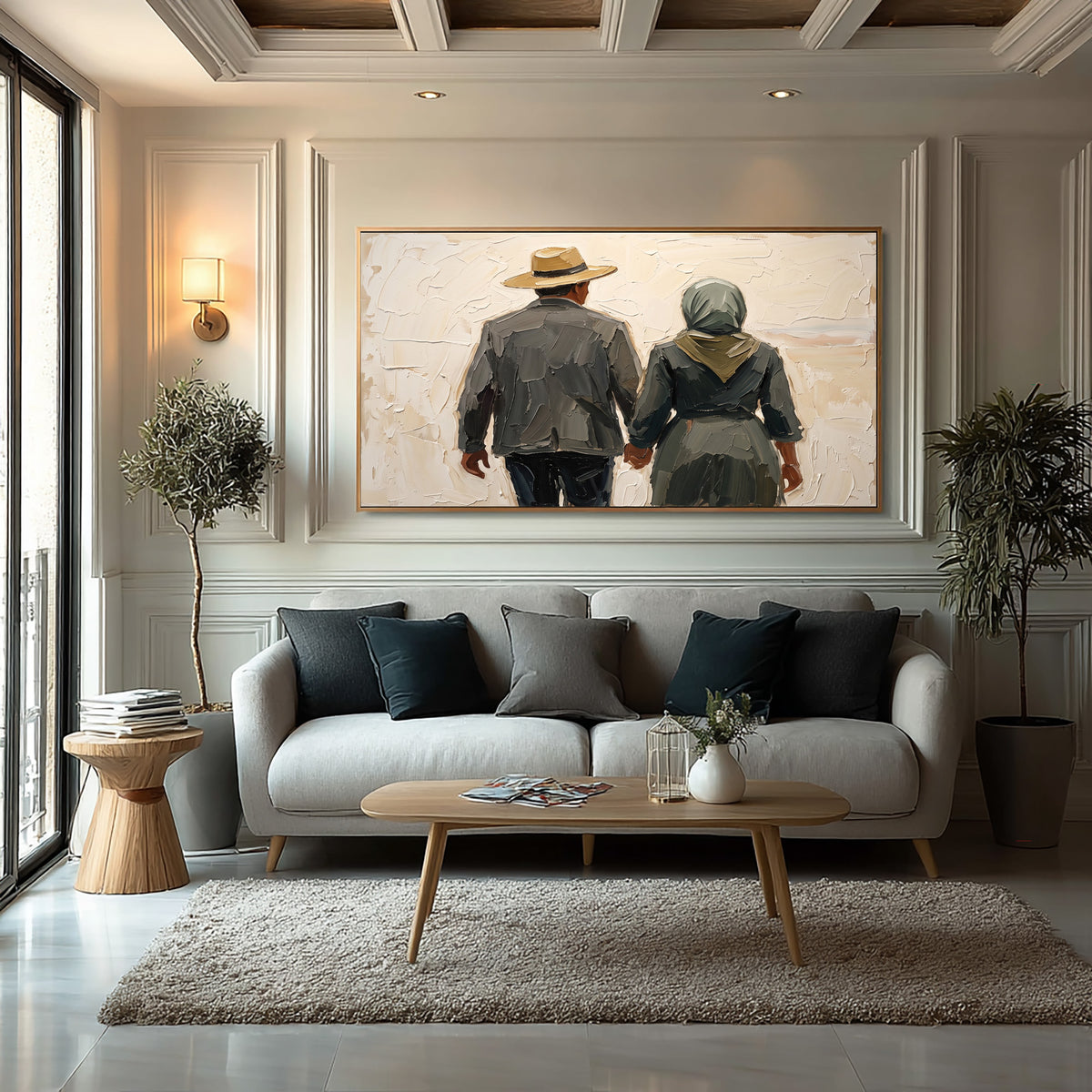 Large Textured Couple Painting Romantic Western Landscape Wall Art