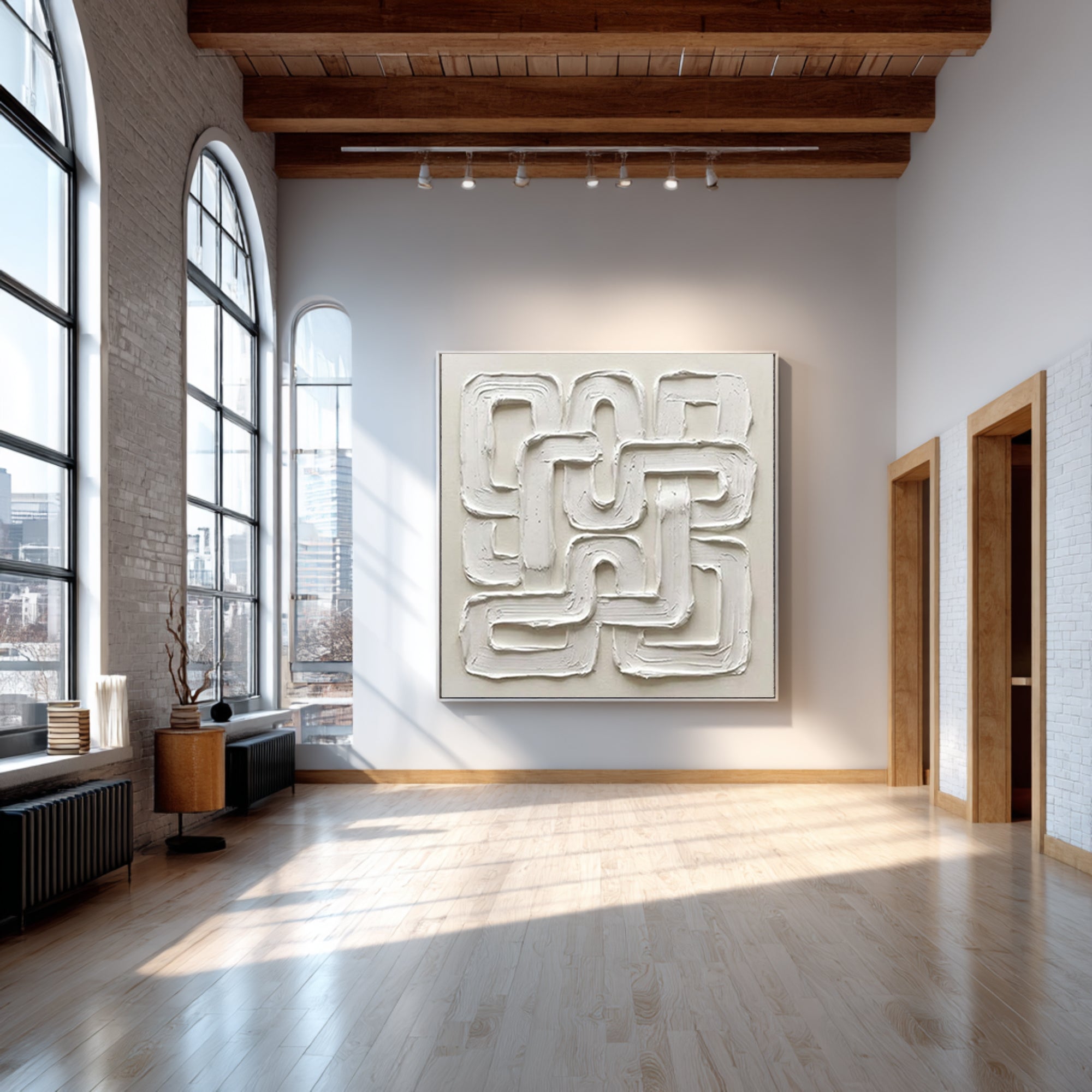 Large Continuous Loop Wall Art Neutral Textured Relief Painting