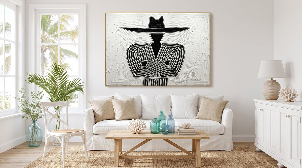 Large Oil Painting Textured Abstract Cowboy Minimalist Western Wall Art