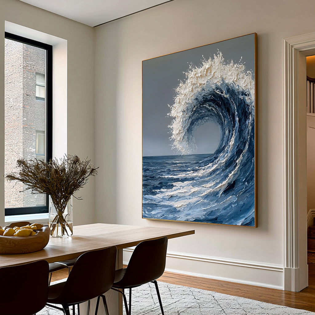 Large Contemporary Ocean Seascape Wall Art Textured Oil Painting Wave Artwork Cowboy Cowgirl Inspired Vintage Americana Modern Home Decor