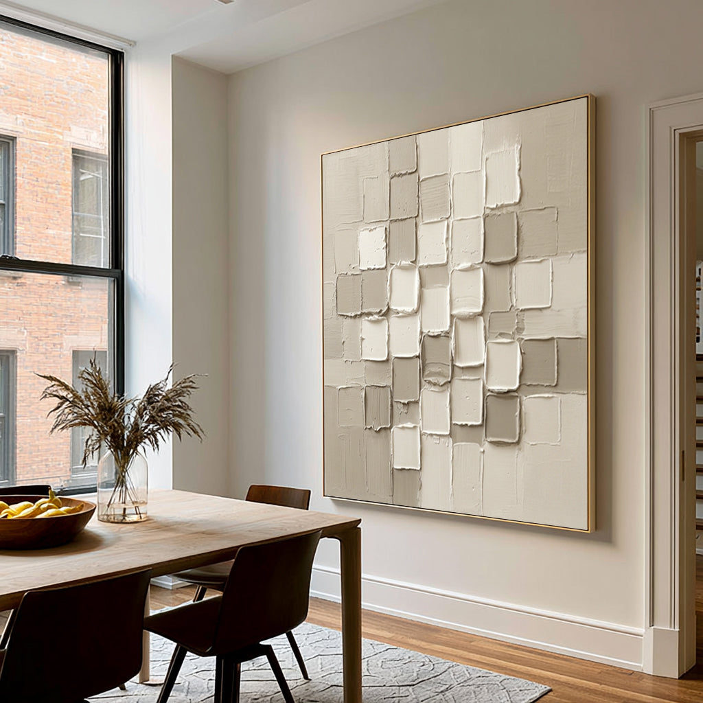 Large White Sculptural Relief Wall Art Modern 3D Textured Abstract Oil Painting Raised Geometric Blocks Minimalist Luxury Interior Decor
