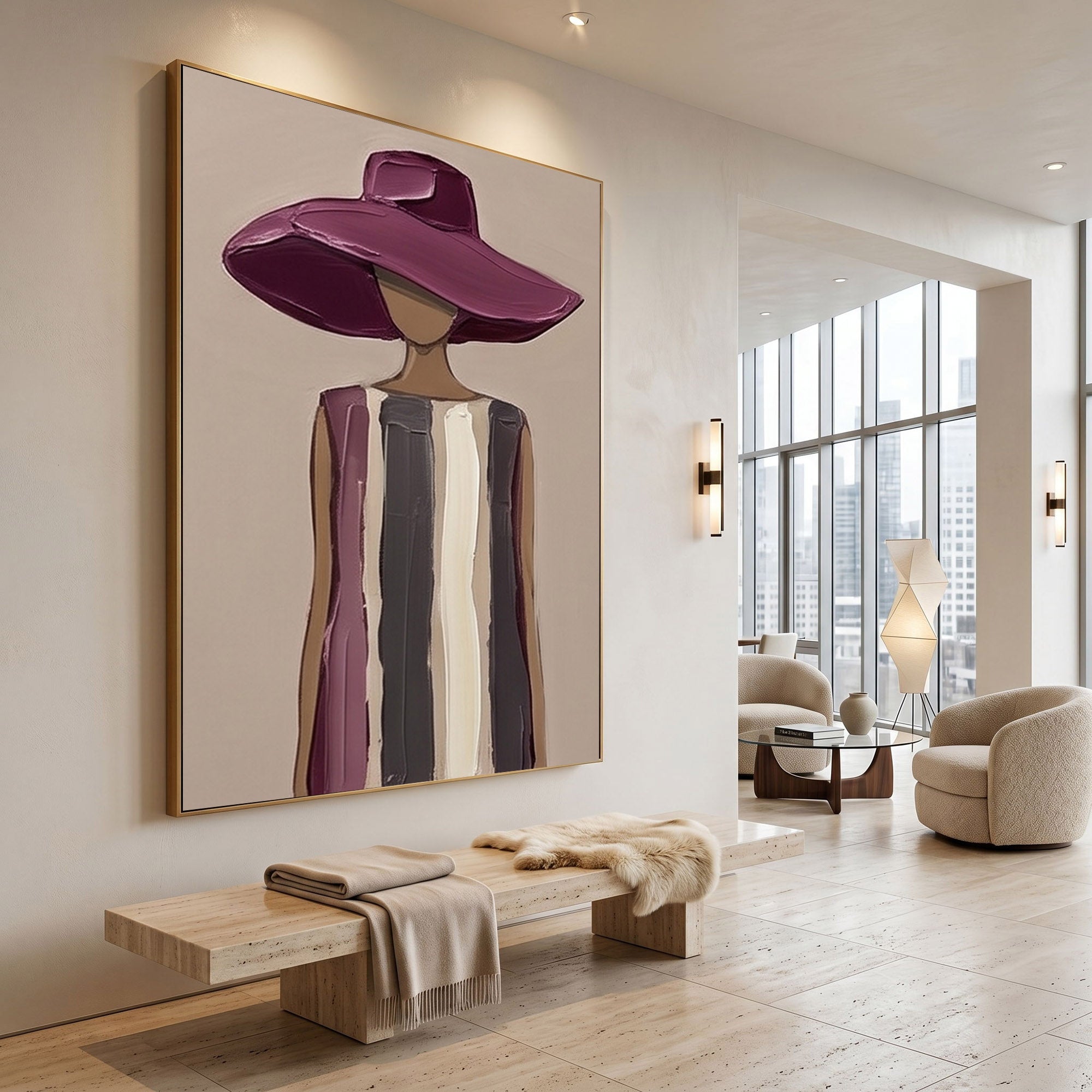 Large Modern Woman Portrait Wall Art Abstract Oil Painting Cowgirl Cowboy Vintage Americana Art Western Hat Fashion Figure Contemporary Decor