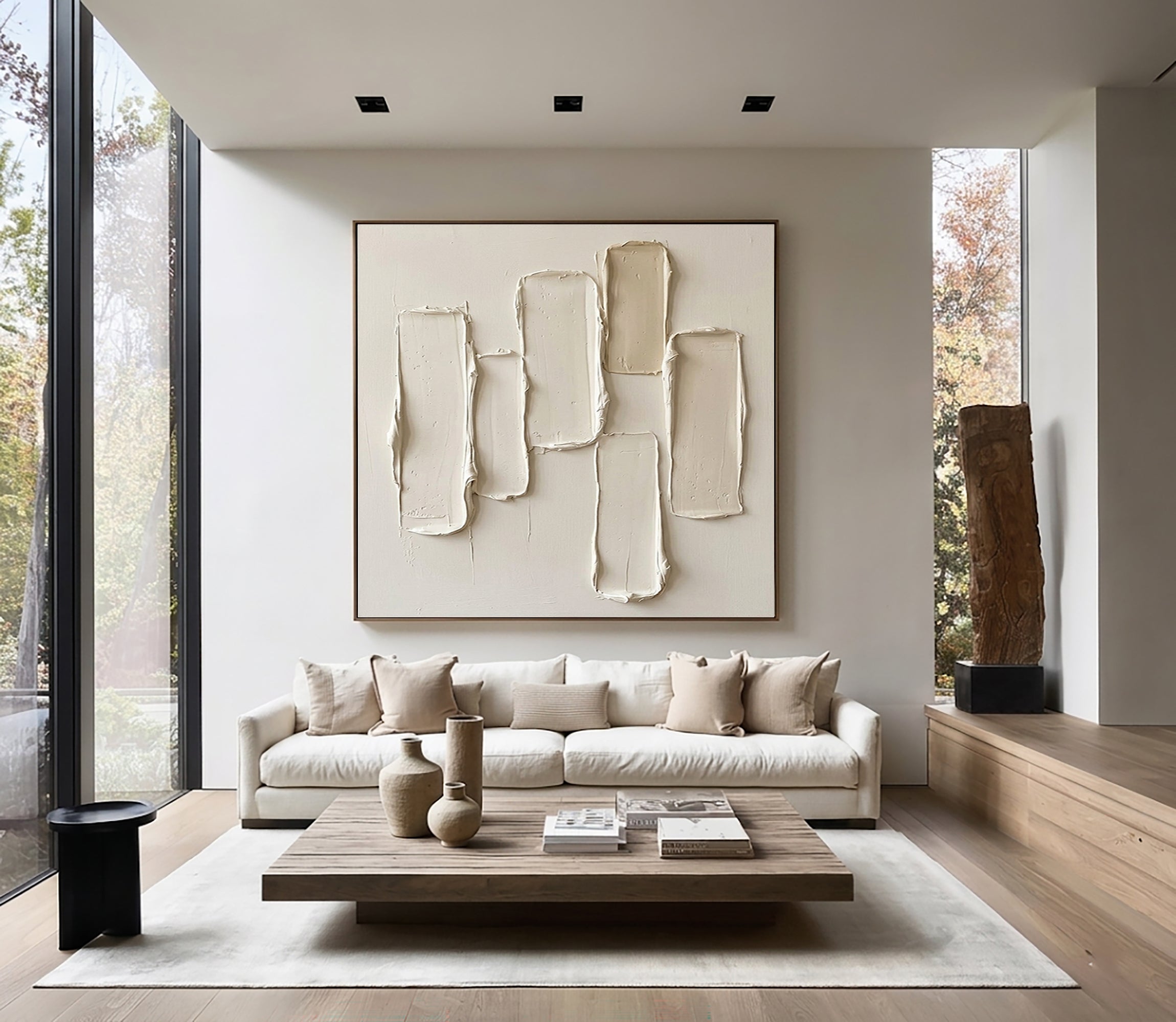 Large Architectural Rhythm Textured Wall Art Neutral Contemporary Relief Painting 