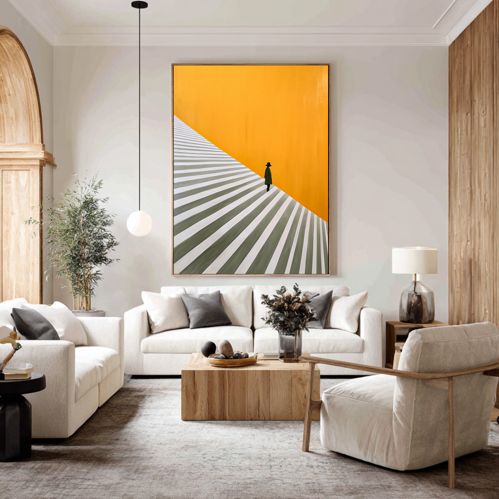 Large Abstract Oil Painting Figure Staircase, Modern Minimal Wall Art for Hallway | ArtvistaGallery #WAB 013