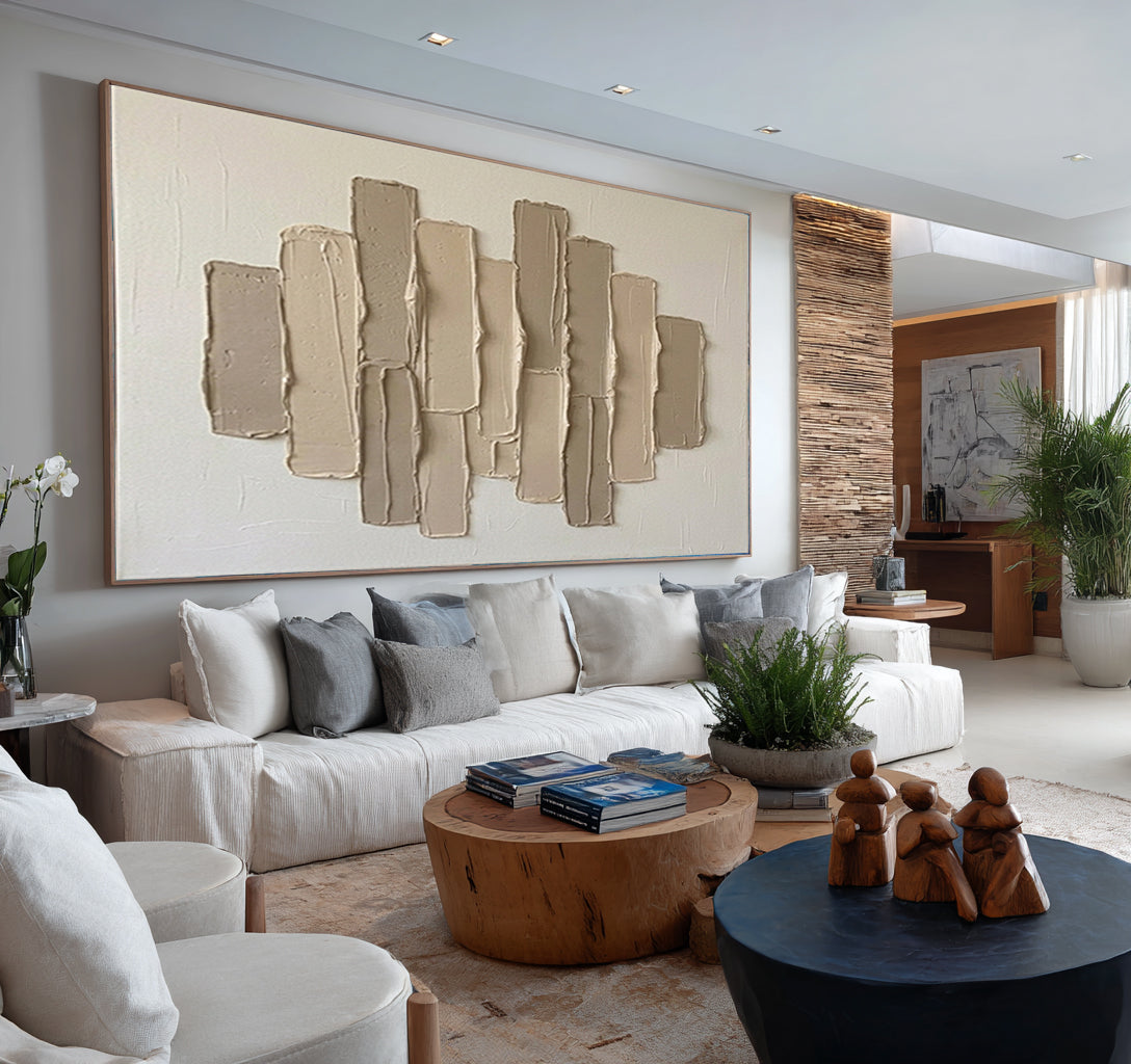 Large Neutral Skyline Texture Wall Art Hand Painted Abstract Canvas | ArtvistaGallery 